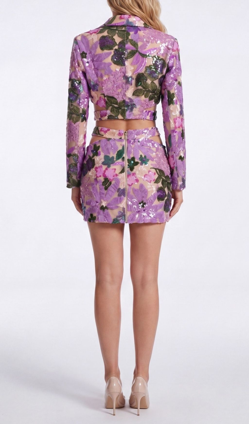 Fashionslee Women Kendra Purple Flower Sequin Two-Piece Set