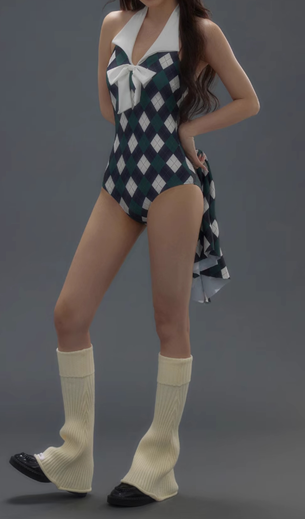 6df1739b9280f36a76bba7372410a74b.jpg Fashionslee Women Danger Argyle One-Piece Swimsuit & Skirt