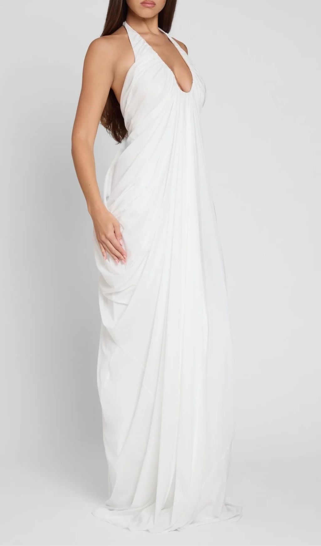 6dfc4088d685810ab7425e3c621f0826.jpg Fashionslee Women Kenza White Halter Pleated Maxi Dress