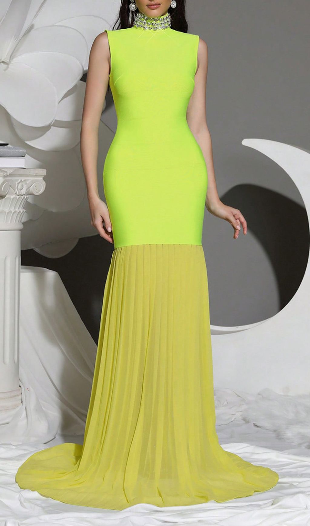 Fashionslee Women Hariata Green Diamante Bandage Maxi Dress