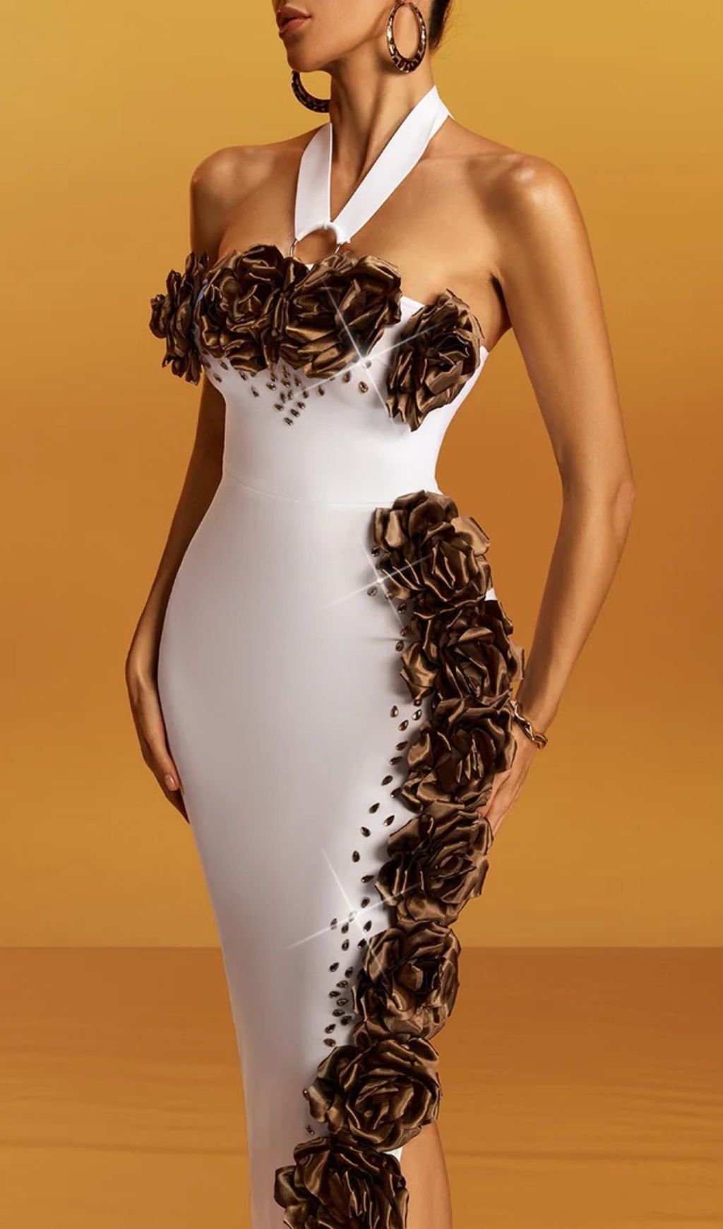 6e497aafd7dbe515d5a13df13521ec6f.jpg Fashionslee Women Gravistar Halterneck Flower Bandage Maxi Dress