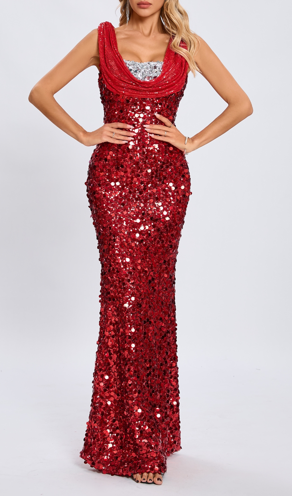 Fashionslee Women Casi Red Sequin Maxi Dress