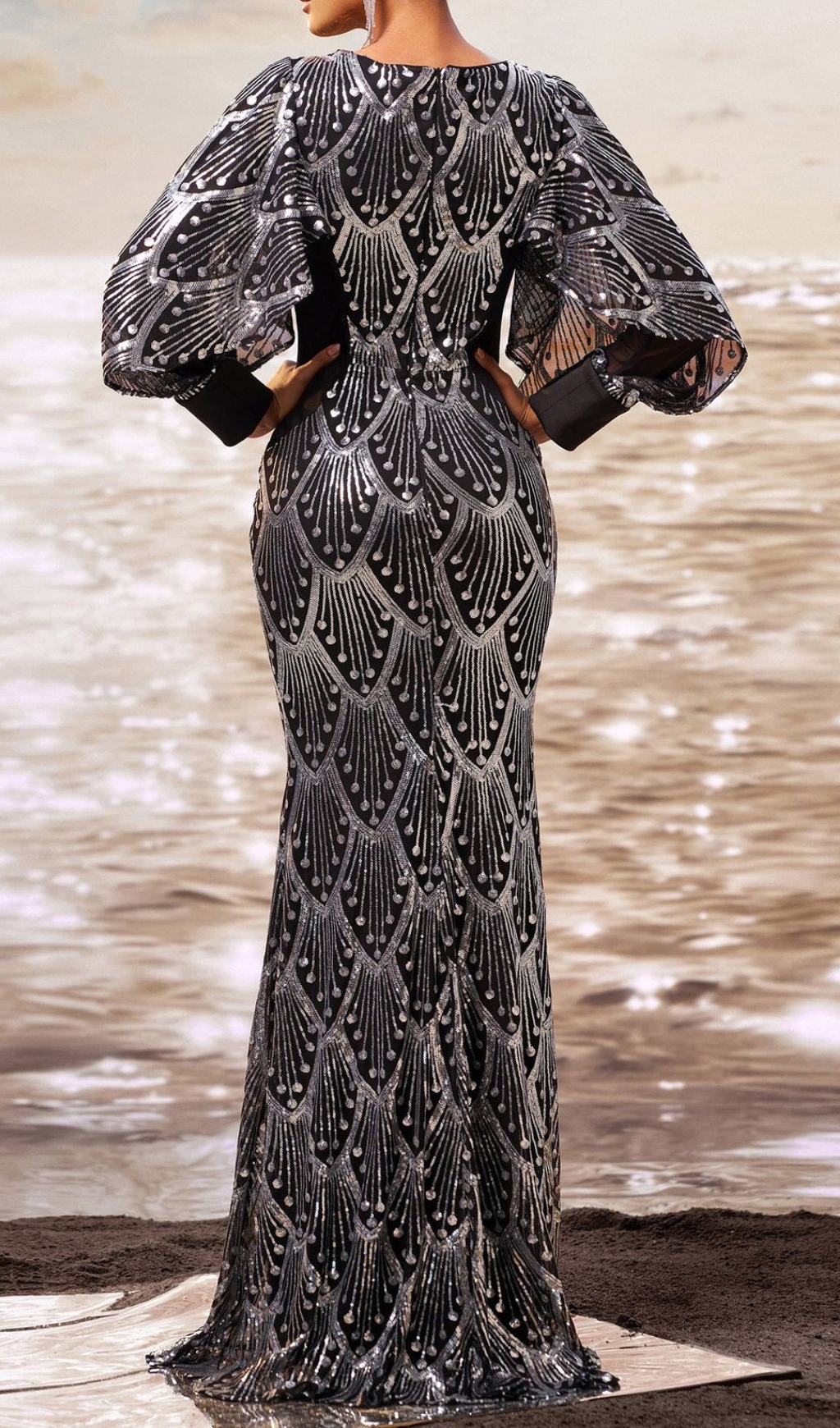 Fashionslee Women Dewi Long Sleeve Sequin Maxi Dress