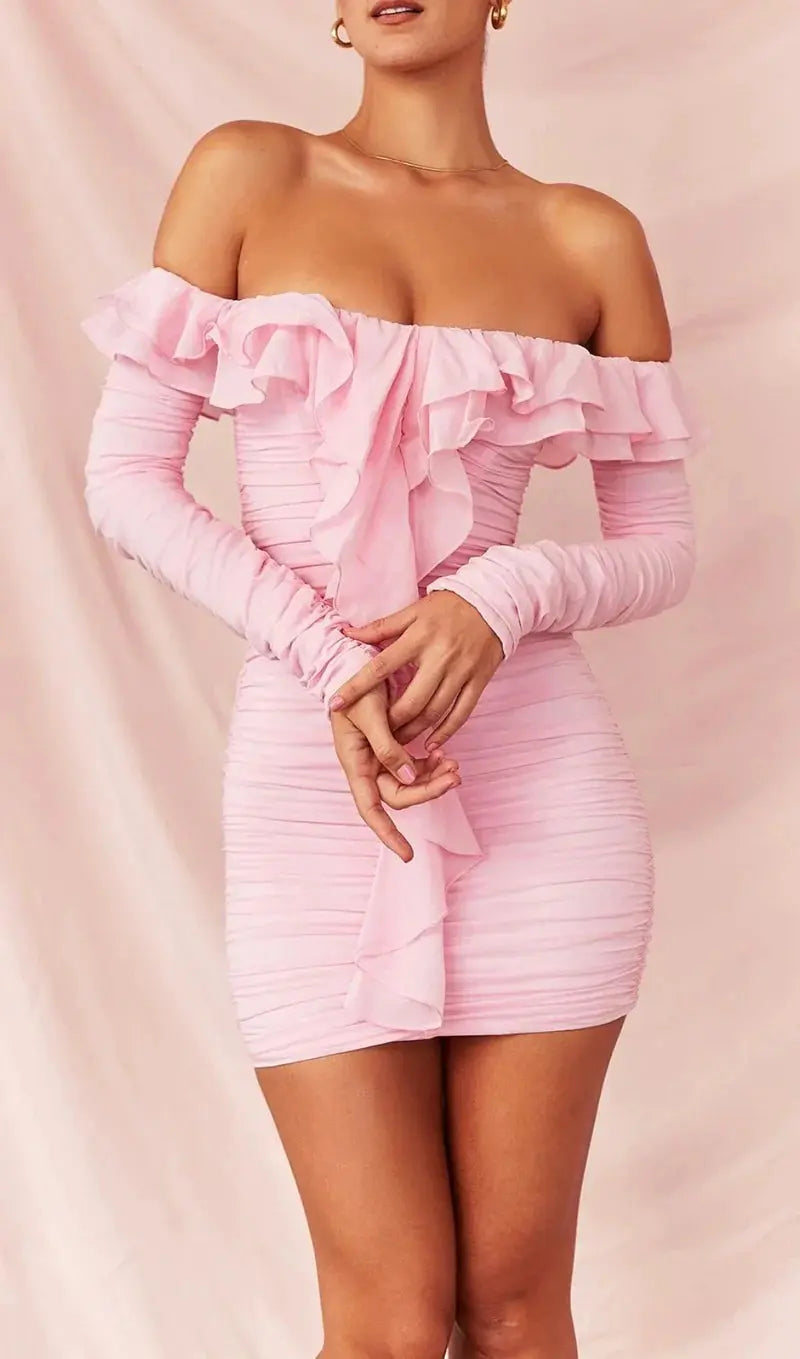 Fashionslee Women Strapless Ruched Mini Dress In Pink
