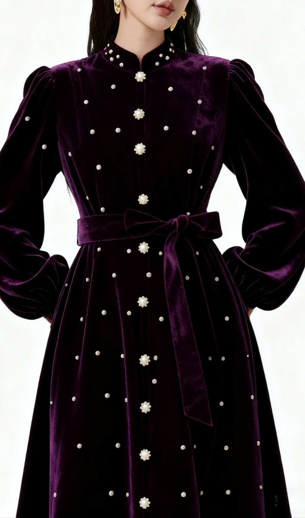 Fashionslee Women Iwalani Velvet Long Sleeve Midi Dress