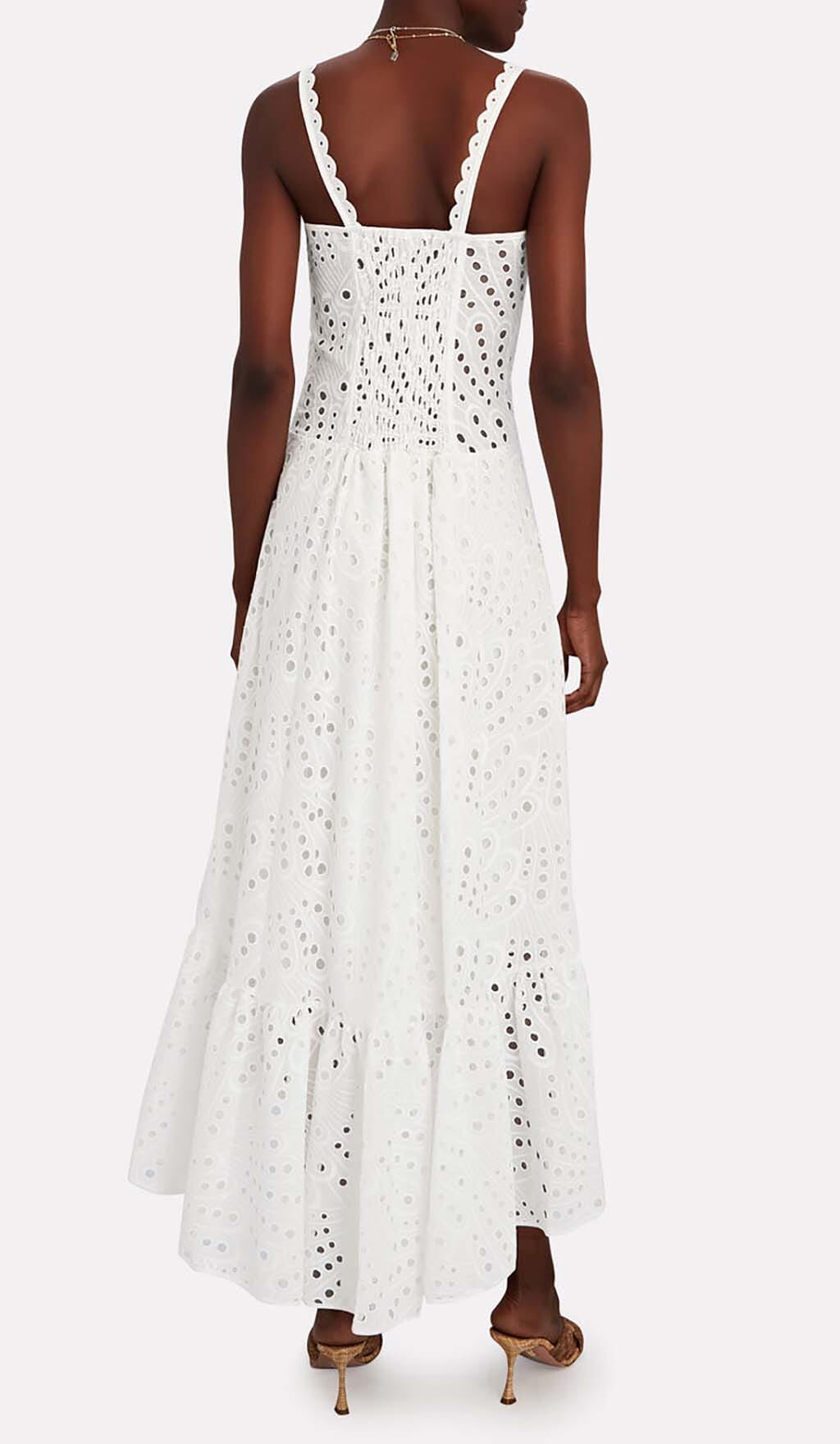 Fashionslee Women Strappy Lace Midi Dress In White
