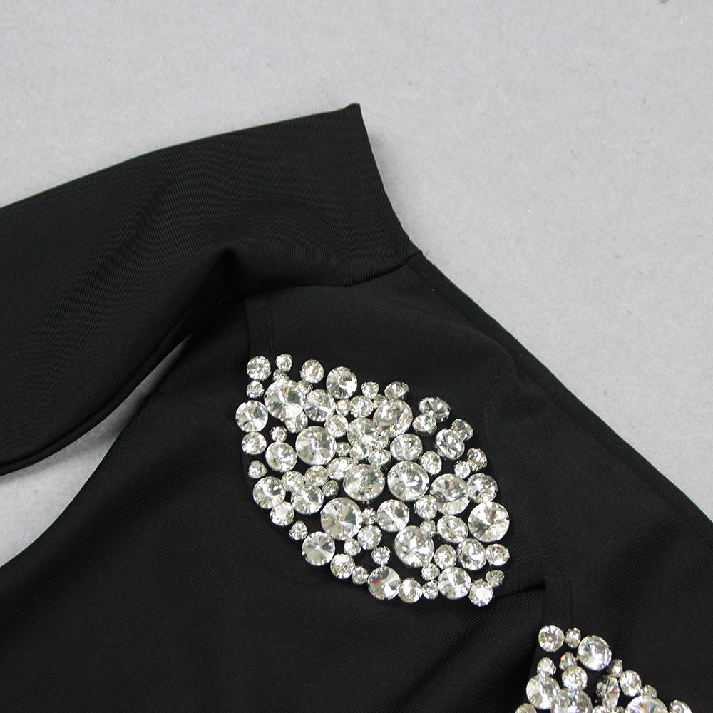 6eefd7f9487bf852cc172c4143ce81ea.jpeg Fashionslee Women Black Off Shoulder Crystal Cup Mini Dress