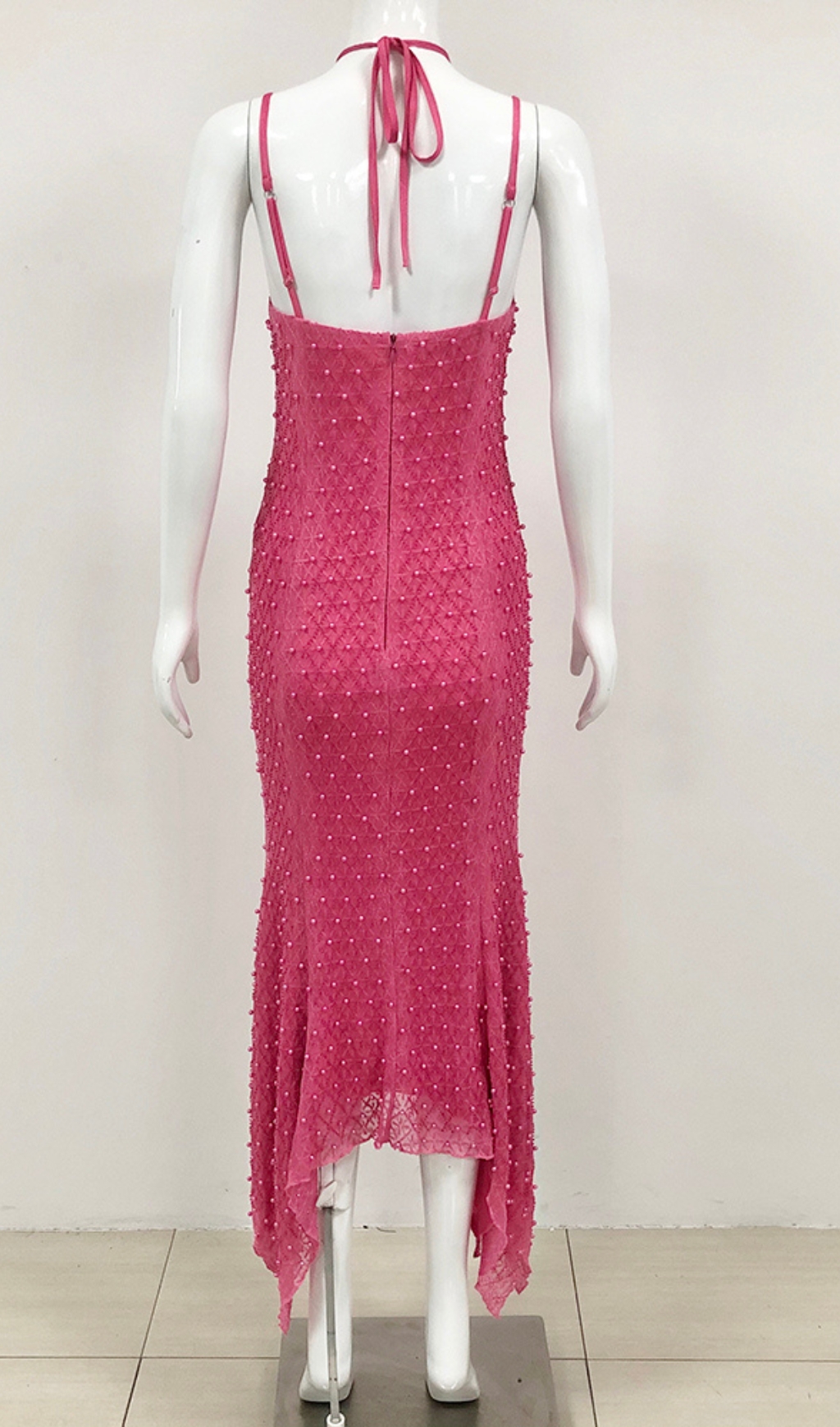 Fashionslee Women Bakwina Pink Pearl Sequin Lace Up Maxi Dress