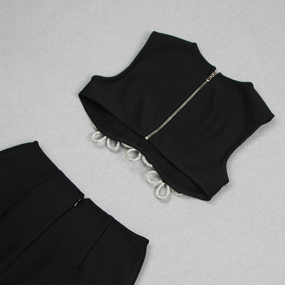 6f09a75e293a582c7a961ef9869a04b2.jpeg Fashionslee Women Hollow Sleeveless Hot Rhinestone Top & Dress Set