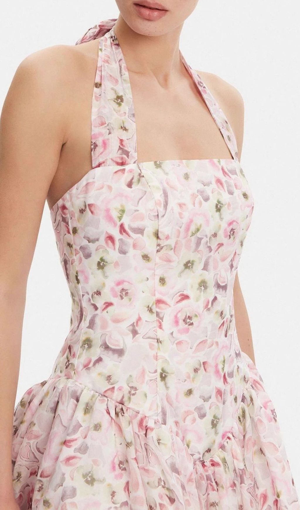 6f27e721a8c3612150e23872619b9e3b.jpg Fashionslee Women Hervé Pink Halter Floral Mini Dress