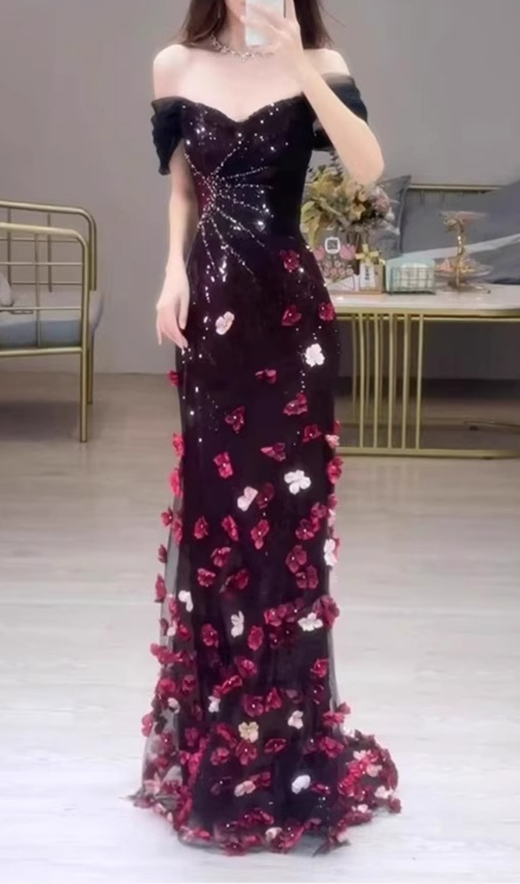 Fashionslee Women Edlina Off-Shoulder Flower Maxi Dress