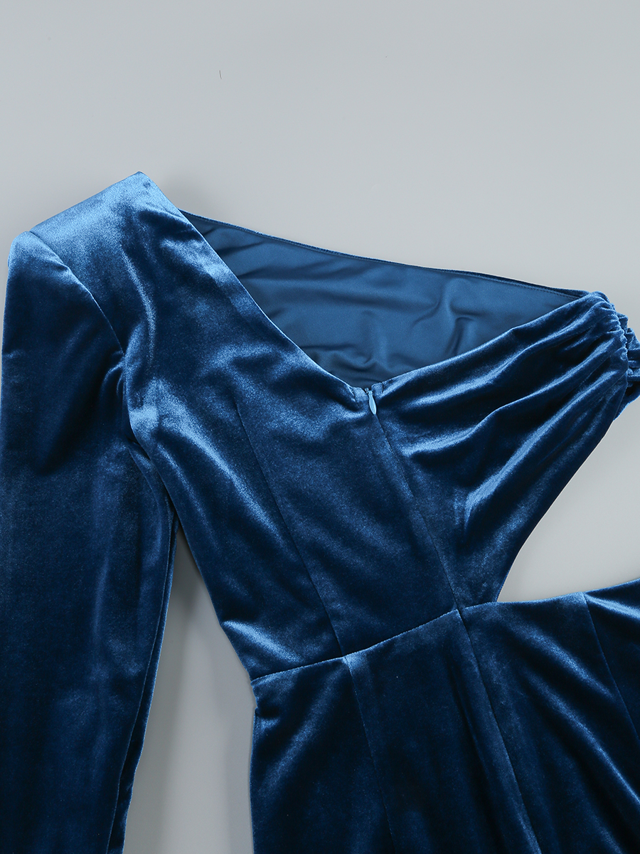 6f4b1d55364219e2ece8a08dd4c888a3.jpg Fashionslee Women Daniil Blue One-Shoulder Velvet Maxi Dress