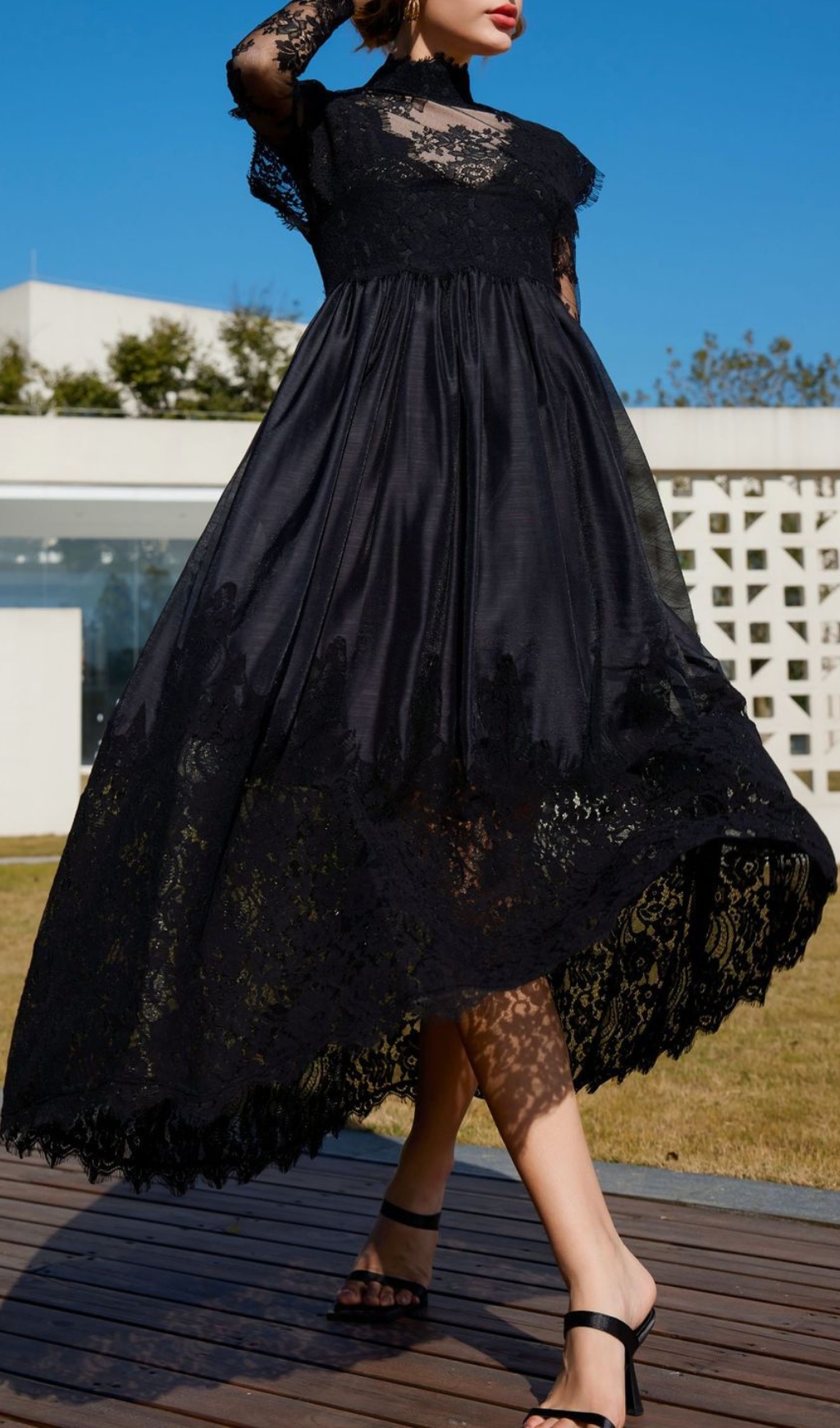 6f4d9f7a2d9ee39d2ac23d8e6536a58a.jpg Fashionslee Women Bavo Black Lace Long Sleeve Maxi Dress