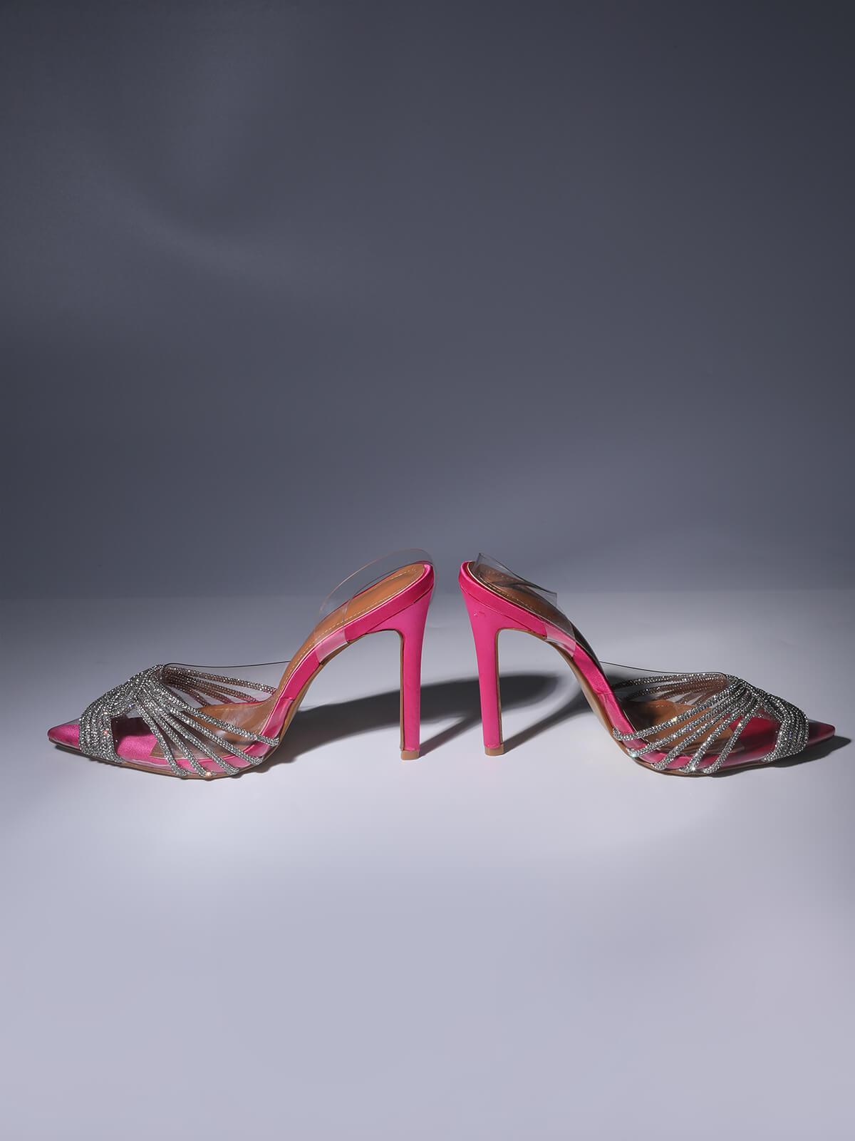 Fashionslee Women Crystal Embellished Sandals In Hot Pink