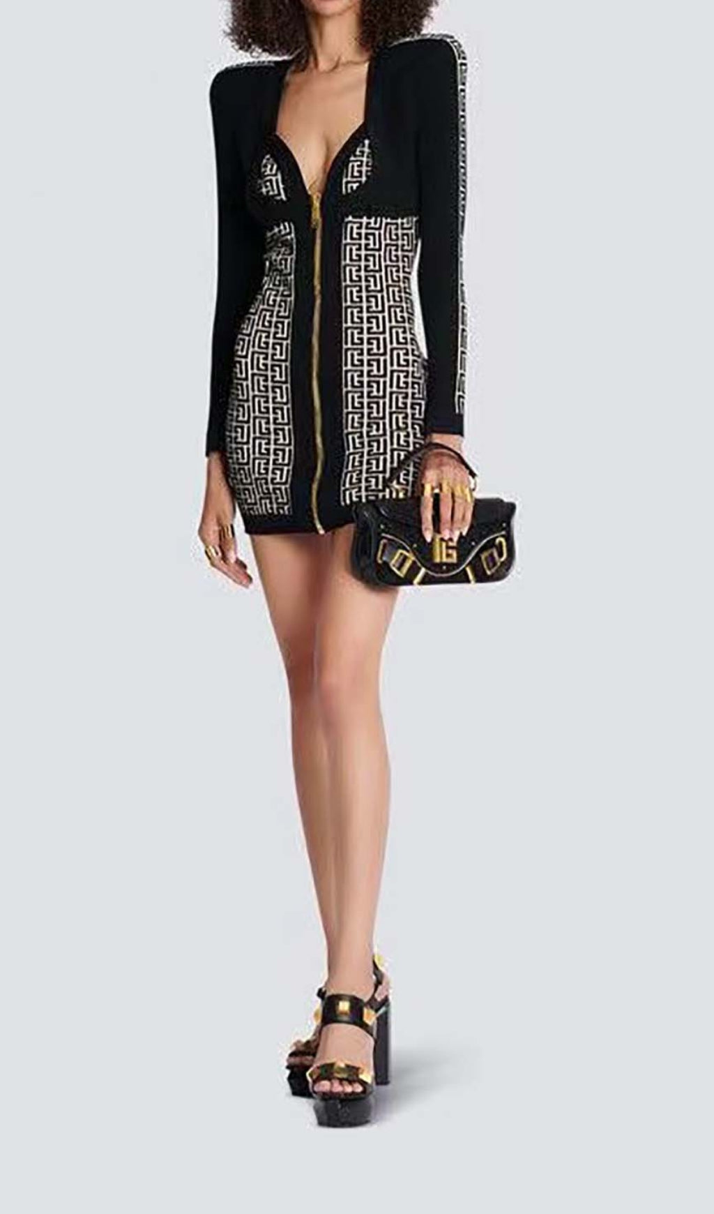 Fashionslee Women Shoulder Pads Knitted Mini Dress In Black