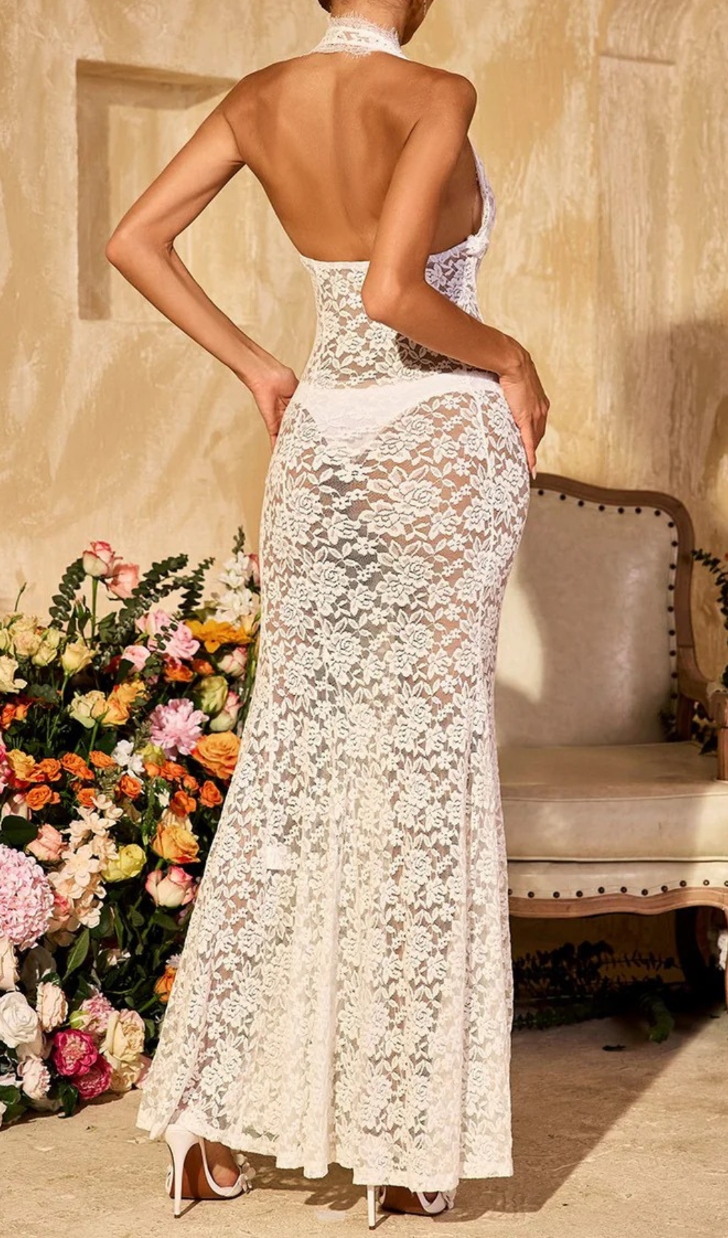 Fashionslee Women Ravhyx Halterneck Cutout Lace Maxi Dress