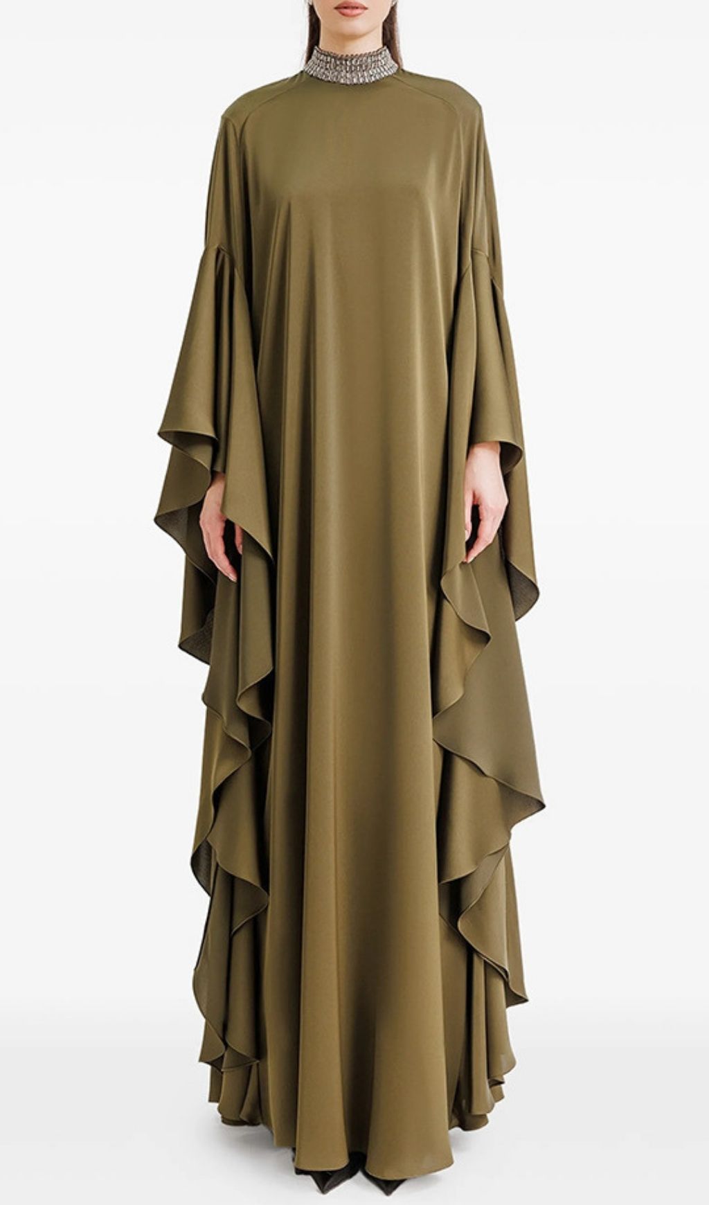 Fashionslee Women Kylie Green Crystal Embellished Maxi Dress