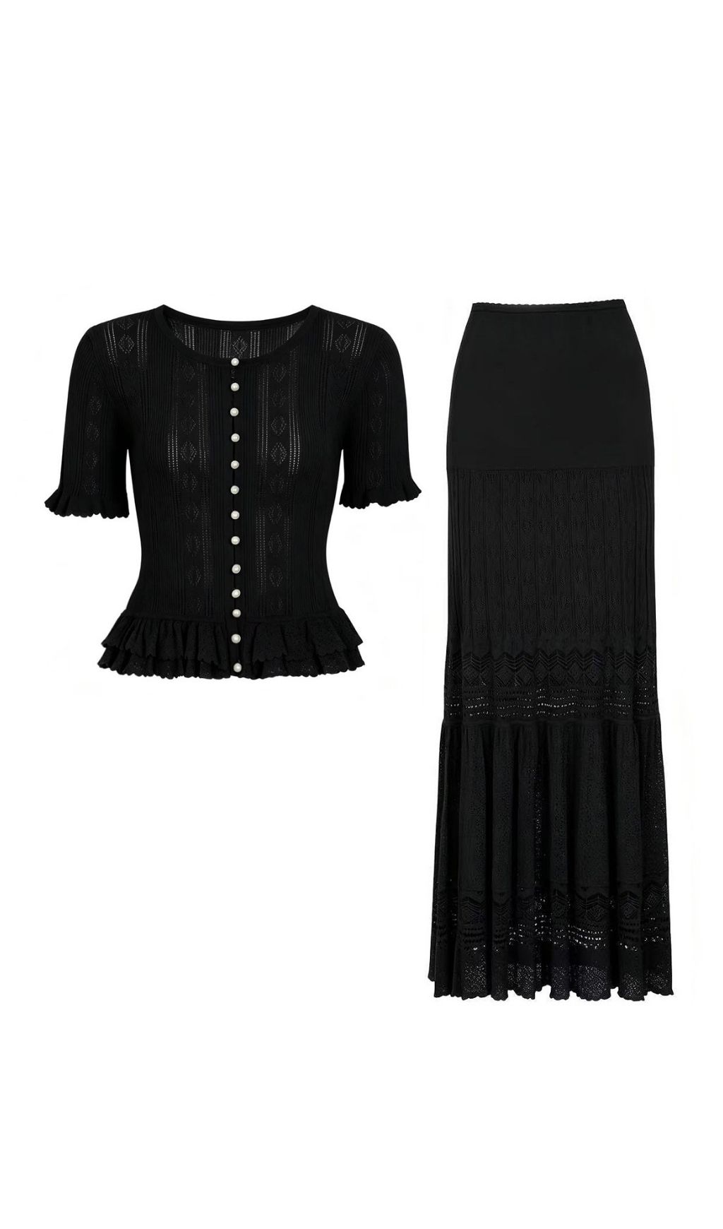 Fashionslee Women Kiely Black Knit Two-Piece Set