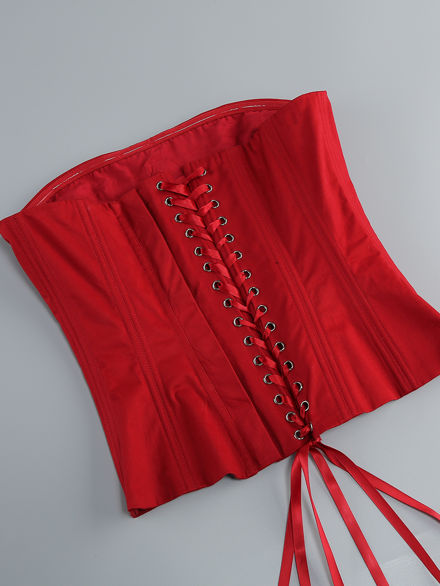 6fa22d42ce19fe5eef0a00841a982b25.jpg Fashionslee Women Clegg Red Corset Flower Two-Piece Set