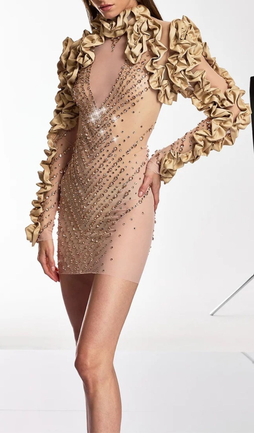 6fa3394fd7eb2bc08961a90795674f3b.jpg Fashionslee Women Othric Diamond Mesh Curl Mini Dress