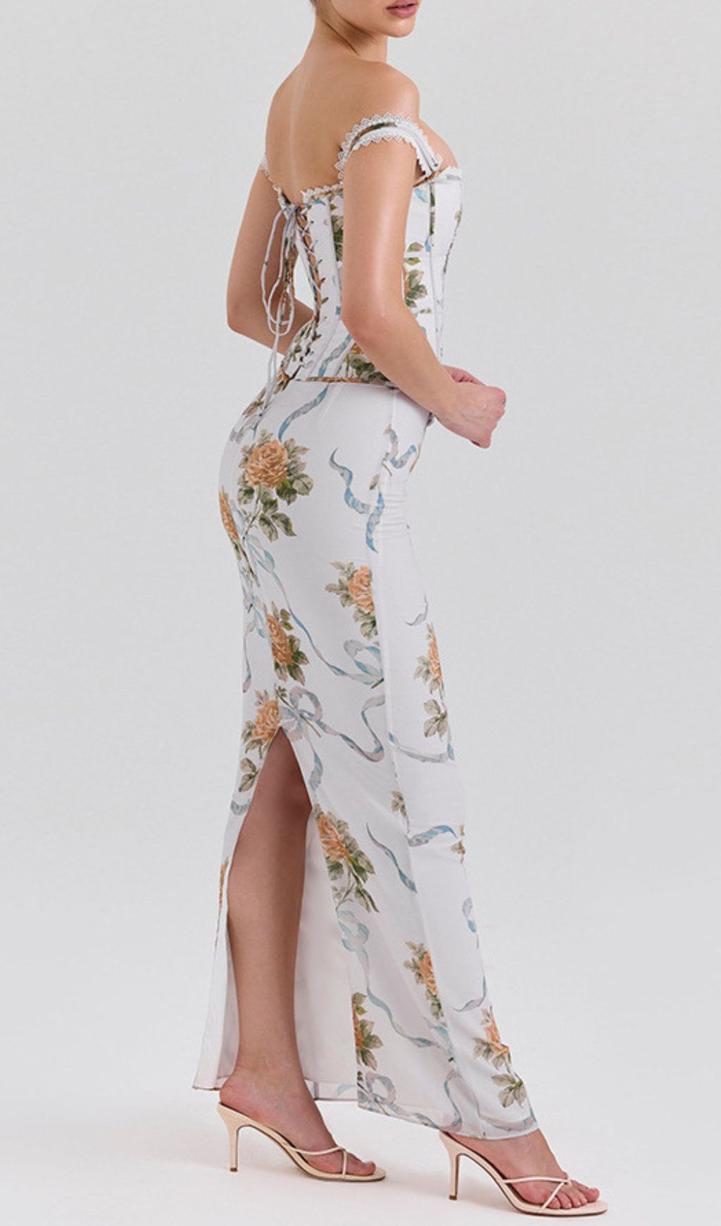 Fashionslee Women Isabeau Strappy Floral Corset Maxi Dress