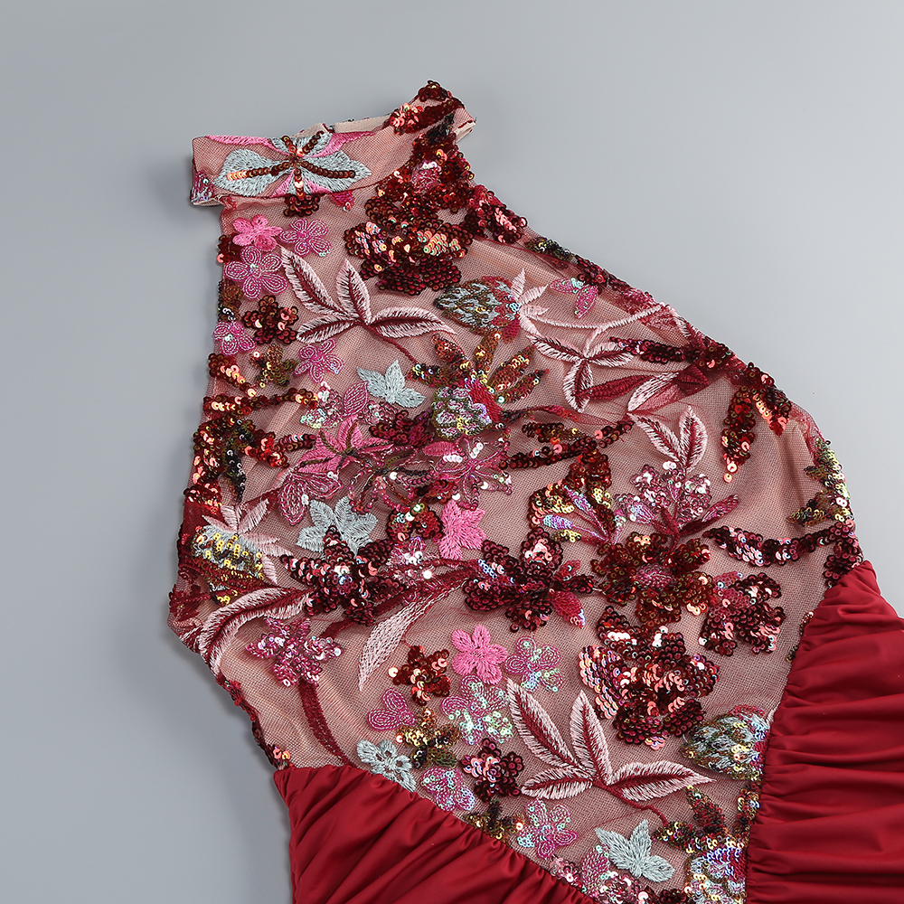 6fc4c57602572f5e4750a02ec92c6407.jpg Fashionslee Women Dusha Red Halter Flower Ruched Maxi Dress