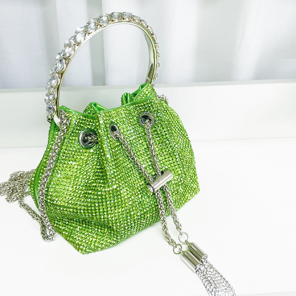 6fcb2eccbf5aa011e0137bc794ebdaee.jpeg Fashionslee Women Crystal Embellished Bucket Bag In Green