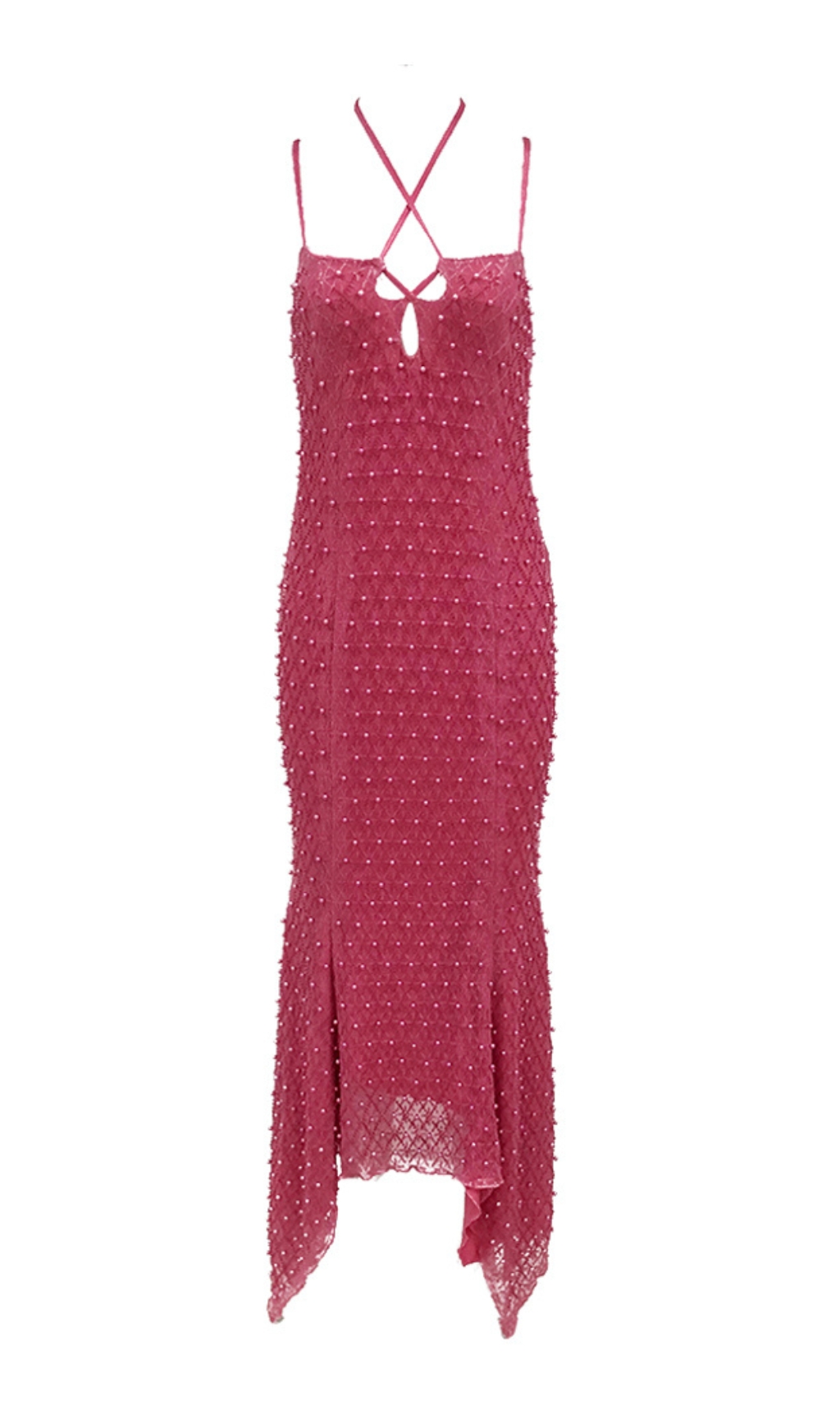 Fashionslee Women Bakwina Pink Pearl Sequin Lace Up Maxi Dress