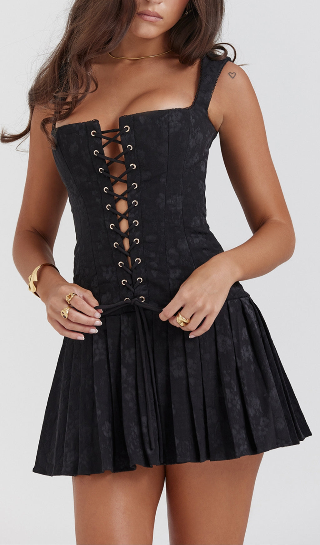 Fashionslee Women Lace-Up Mini Dress In Black
