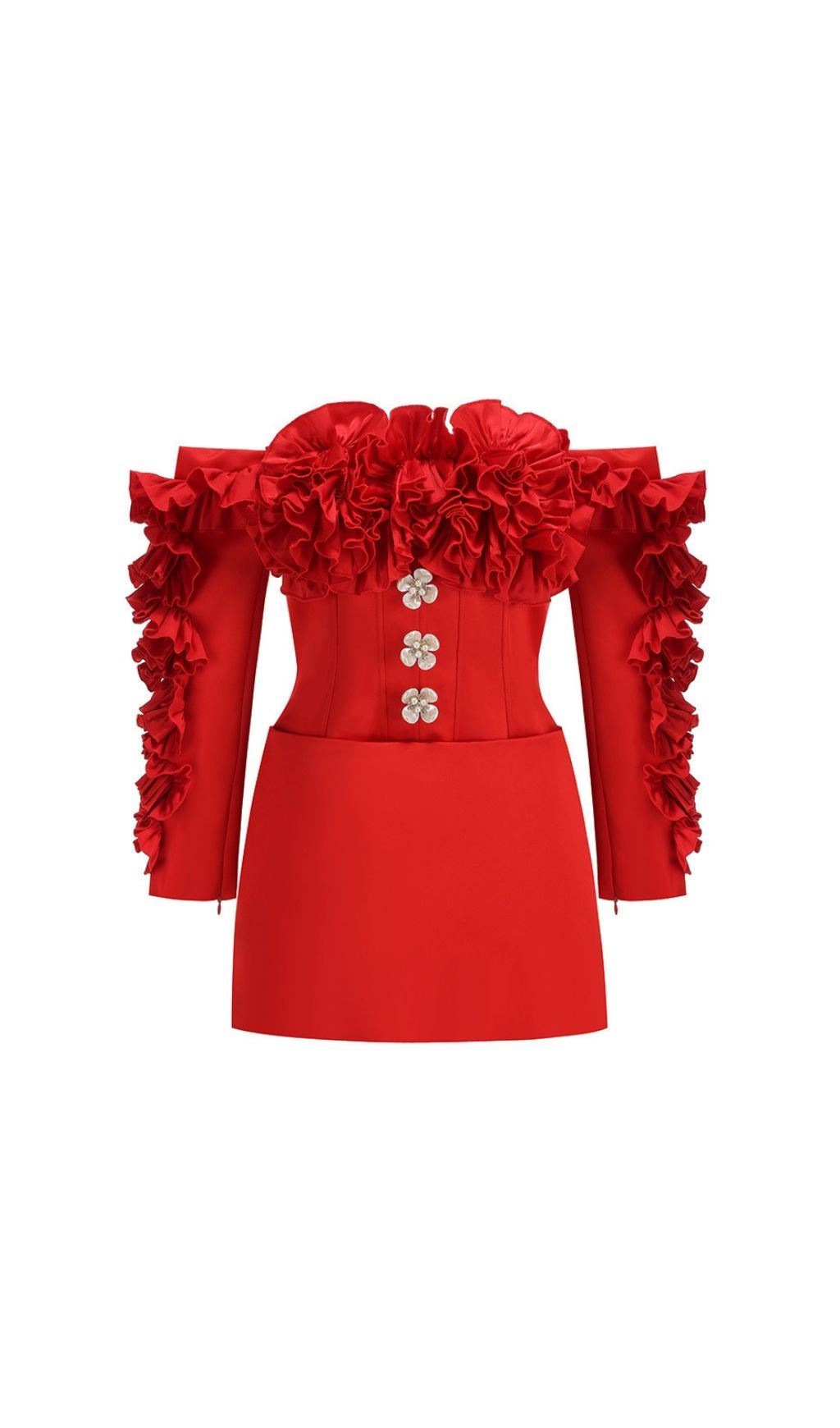 TRENDING RED OFF-SHOULDER RUFFLE MINI DRESS - OWNCI TRENDING RED OFF-SHOULDER RUFFLE MINI DRESS - OWNCI