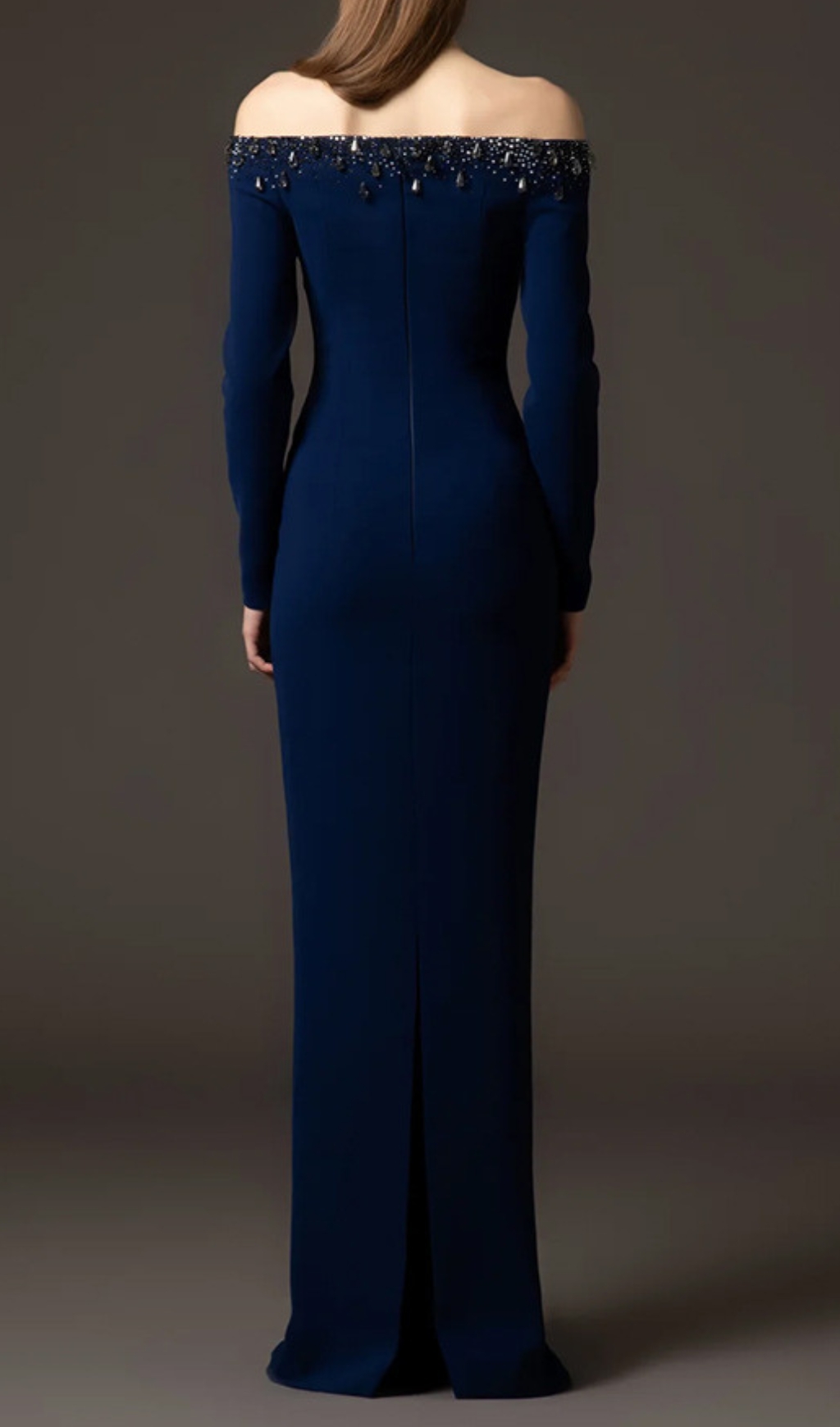 Fashionslee Women Eurybia Navy Off-Shoulder Crystal Maxi Dress