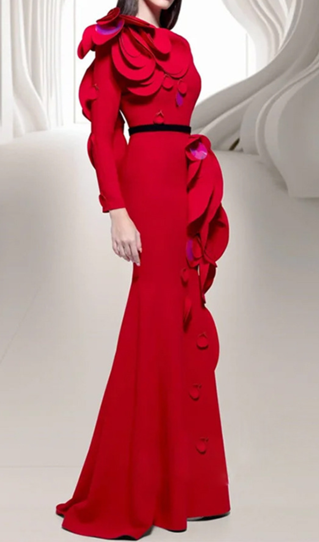 Fashionslee Women Dilan Red Long Sleeve Embellished Maxi Dress