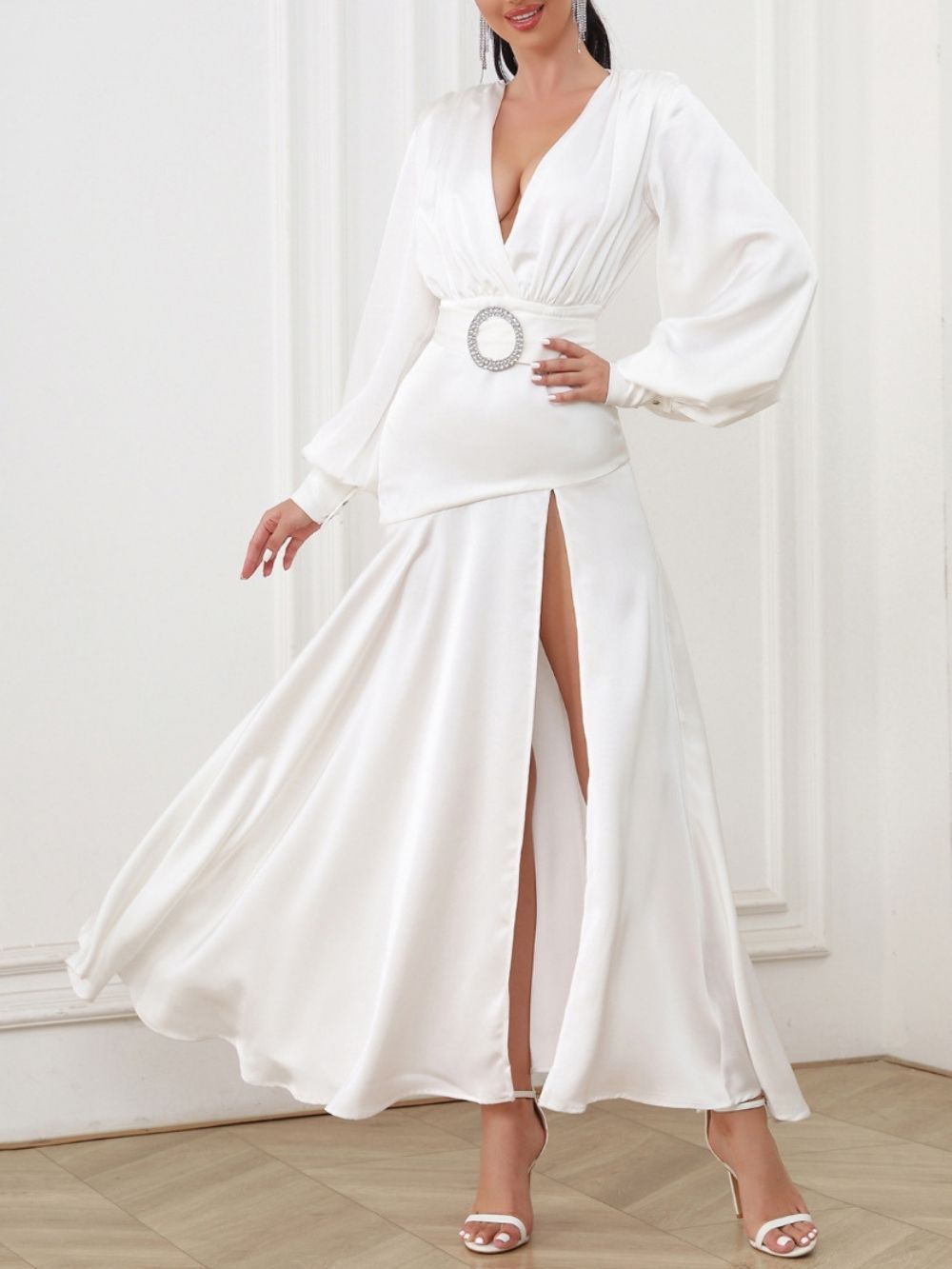 TRENDING WHITE LANTERN A-LINE DRESS - OWNCI
