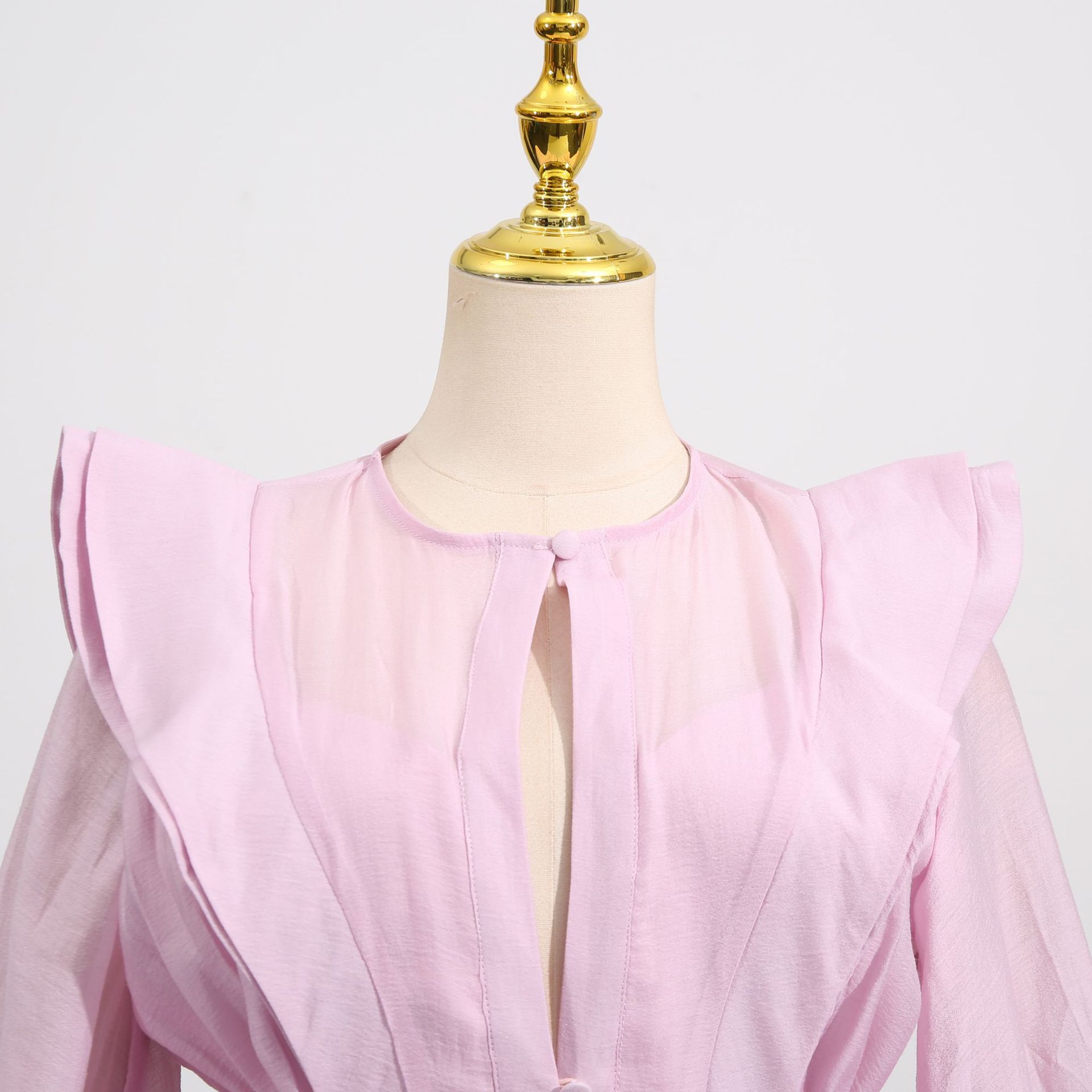 Fashionslee Women Fleur Pink Long Sleeve Ruffle Mini Dress
