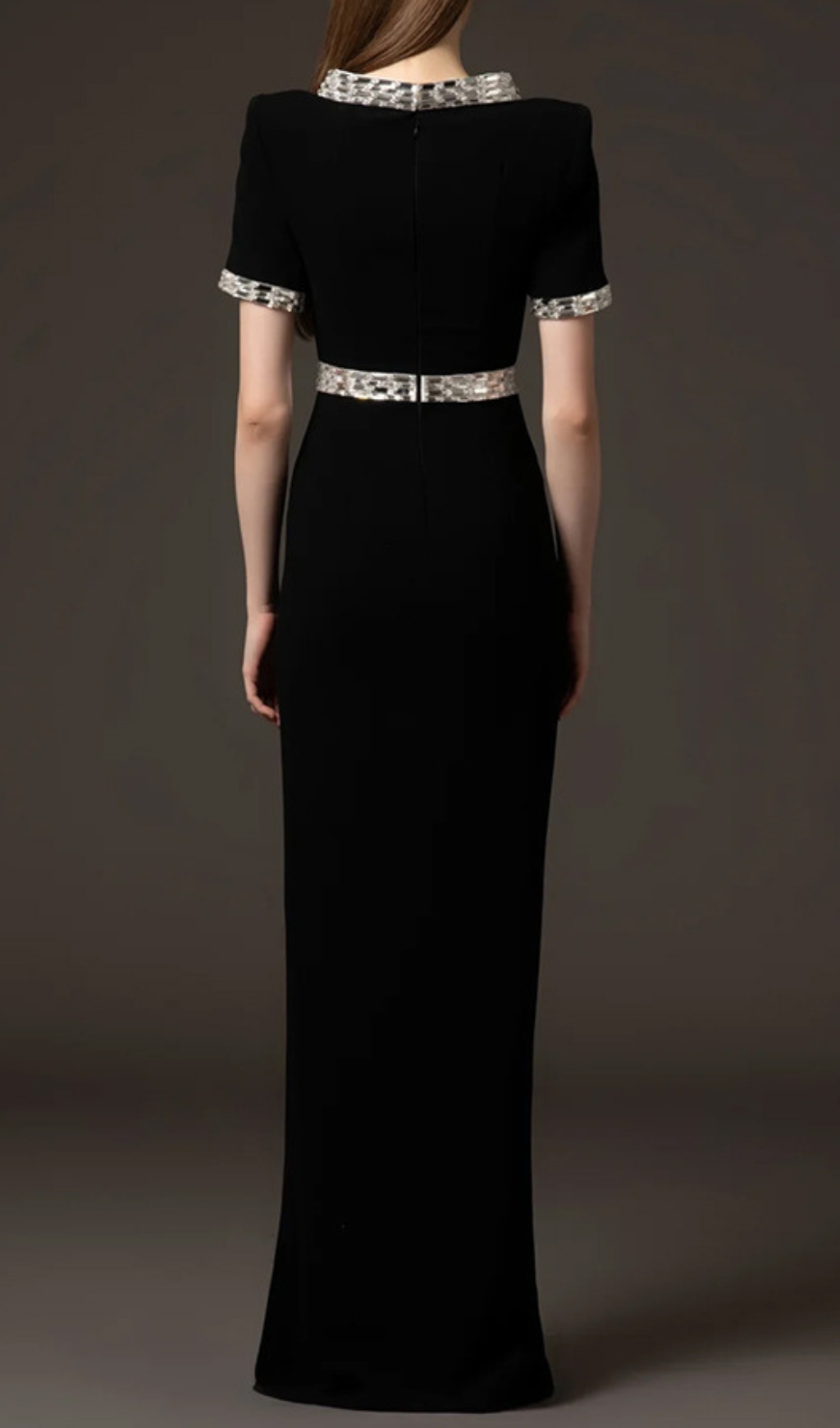 Fashionslee Women Euterpe Black Crystal Maxi Dress