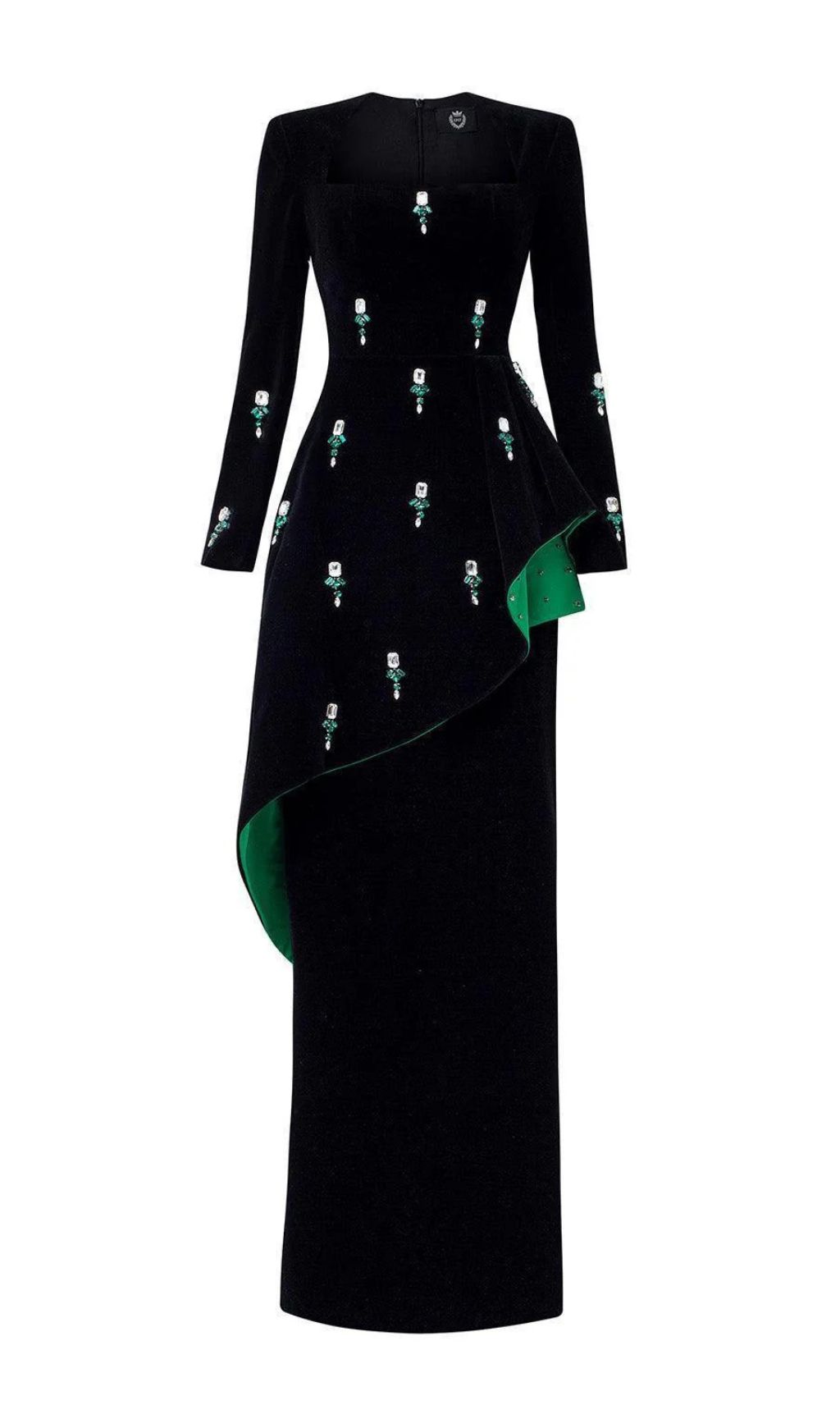 Fashionslee Women Hedya Black Crystal Long Sleeves Maxi Dress