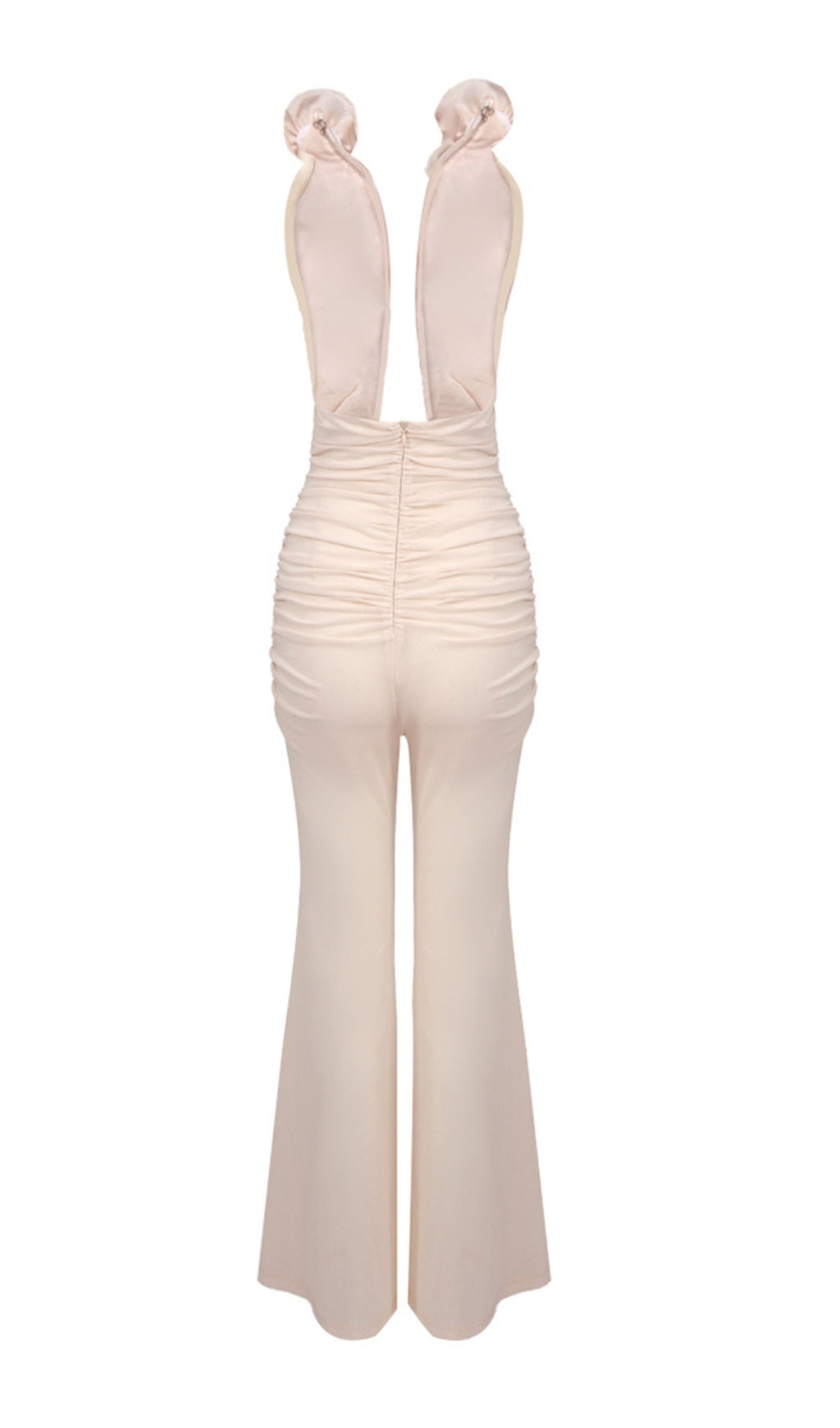 Fashionslee Women Bakir Beige Flower Ruched Jumpsuit