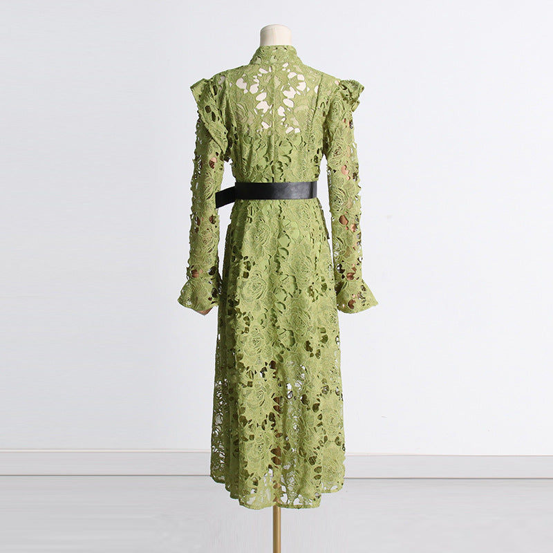 Fashionslee Women Adora Olive Lace Sleeve Midi Dress