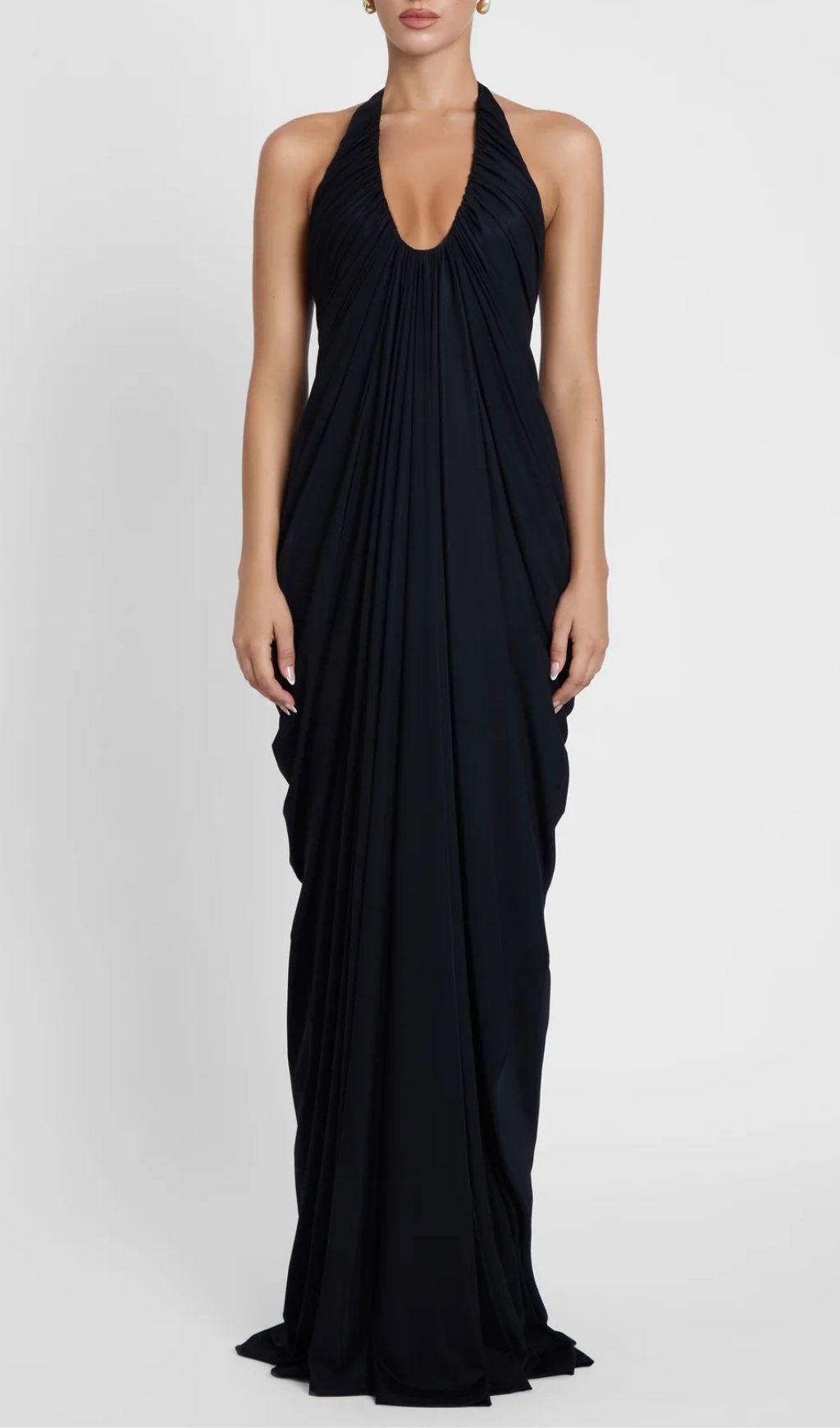Fashionslee Women Kenza Black Halter Pleated Maxi Dress