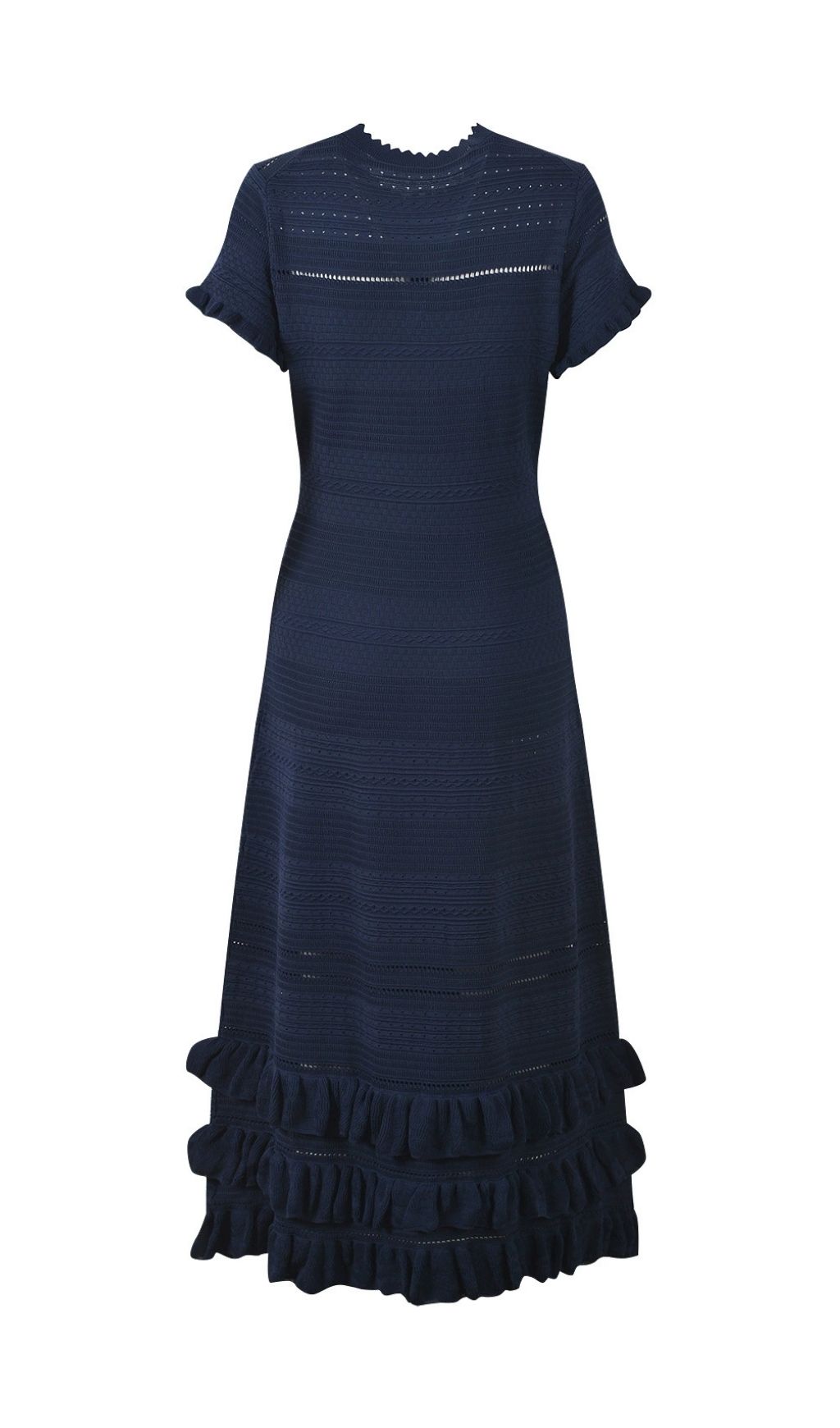 VINTAGE POINTELLE RUFFLE MIDI DRESS - OWNCI VINTAGE POINTELLE RUFFLE MIDI DRESS - OWNCI