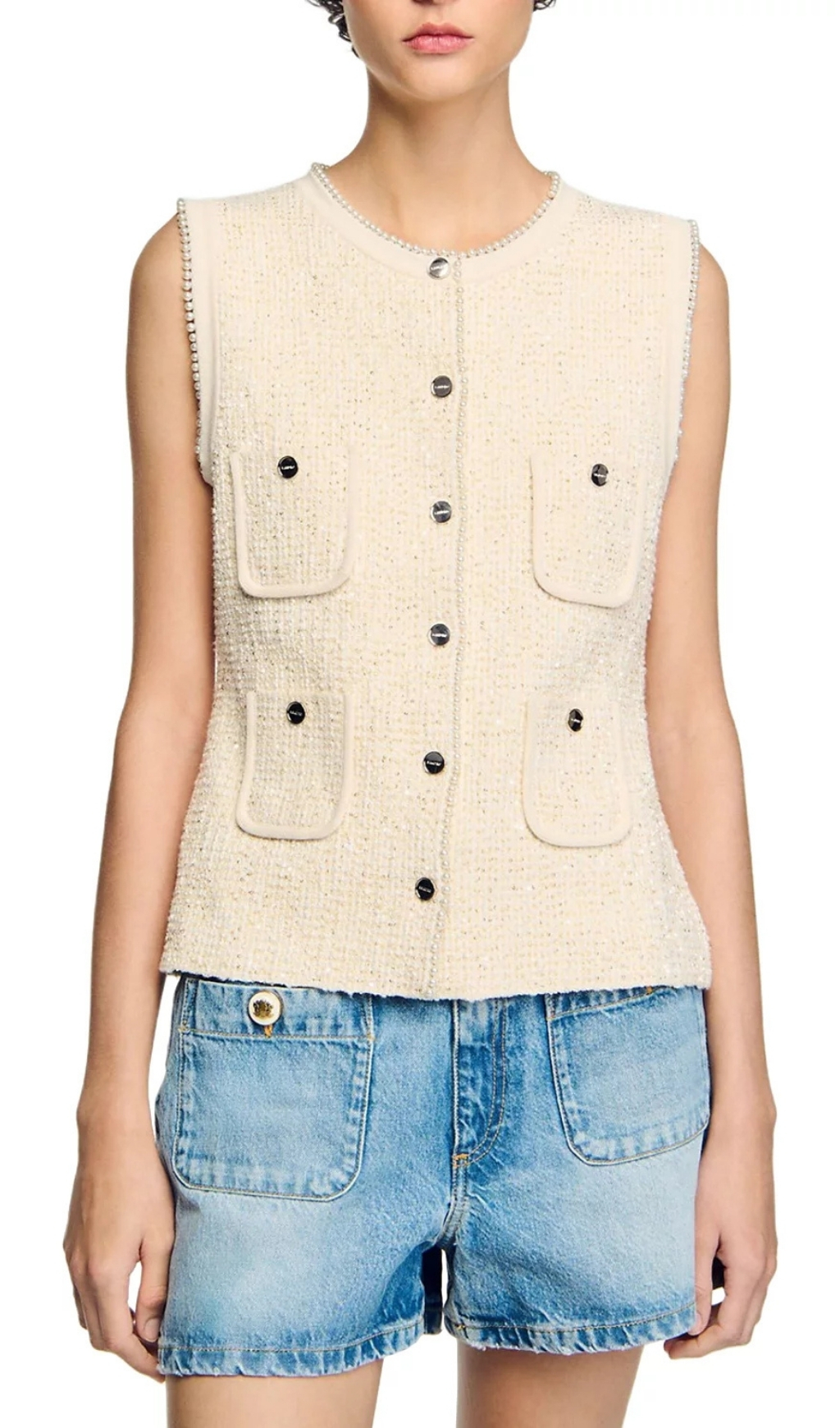 70b5aa1361909cc6d09e30cdbf4f4724.jpg Fashionslee Women Decorative Tweed Waistcoat