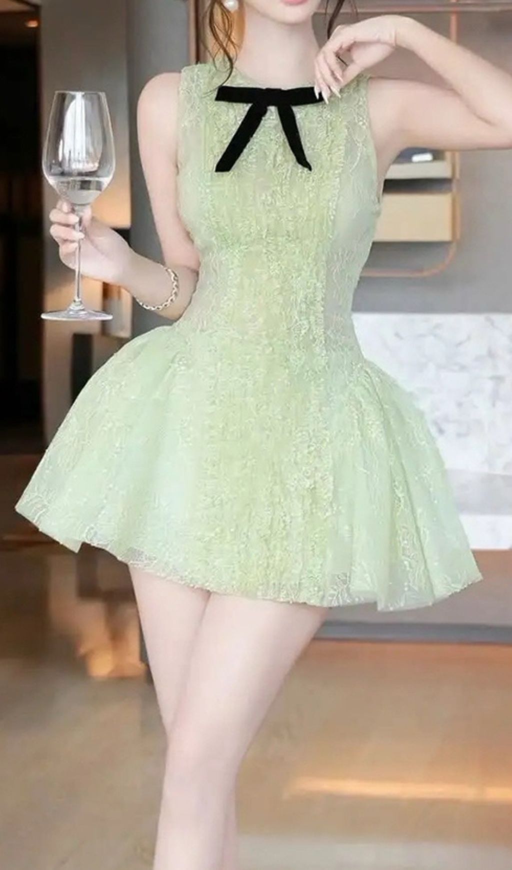 Fashionslee Women Isoko Green Sleeveless Lace Mini Dress