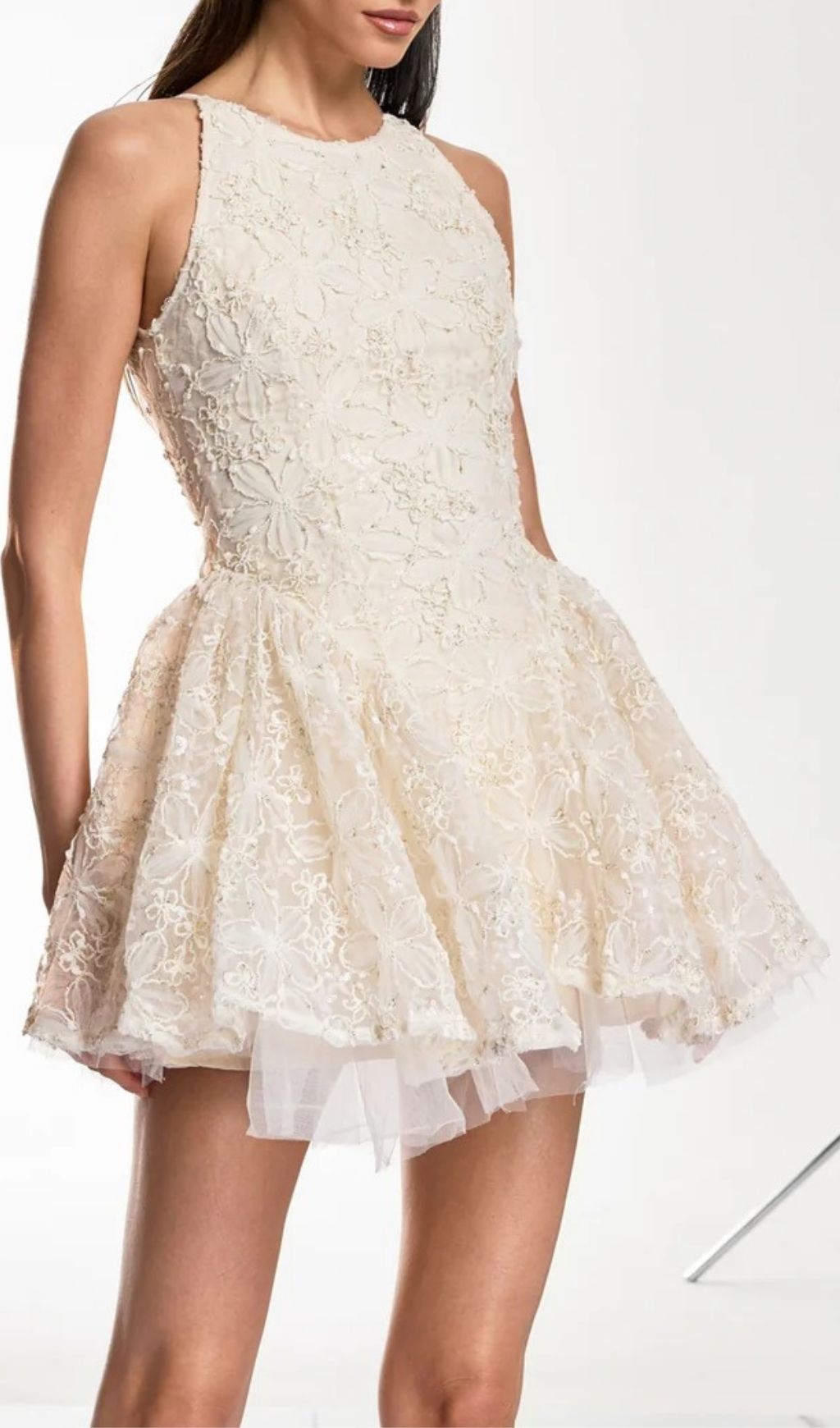 Fashionslee Women Katsumi Halter Lace Flower Mini Dress