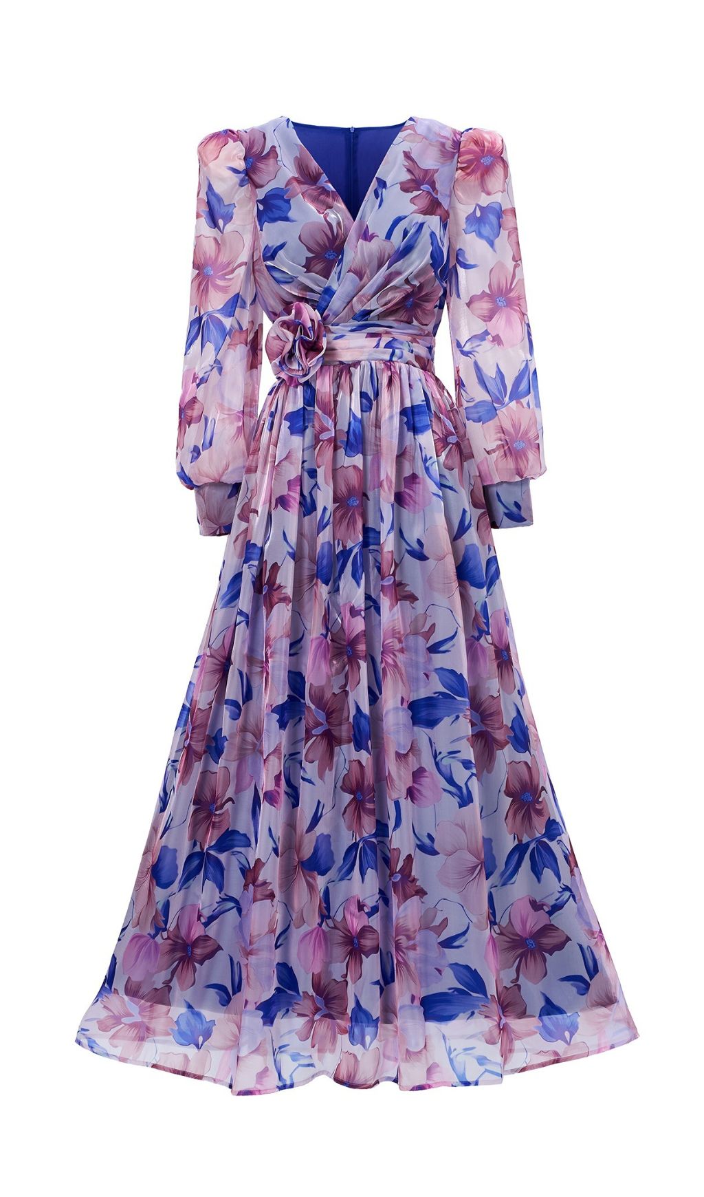 Fashionslee Women Ferial Blue Floral Printed Long Sleeve Maxi Dress