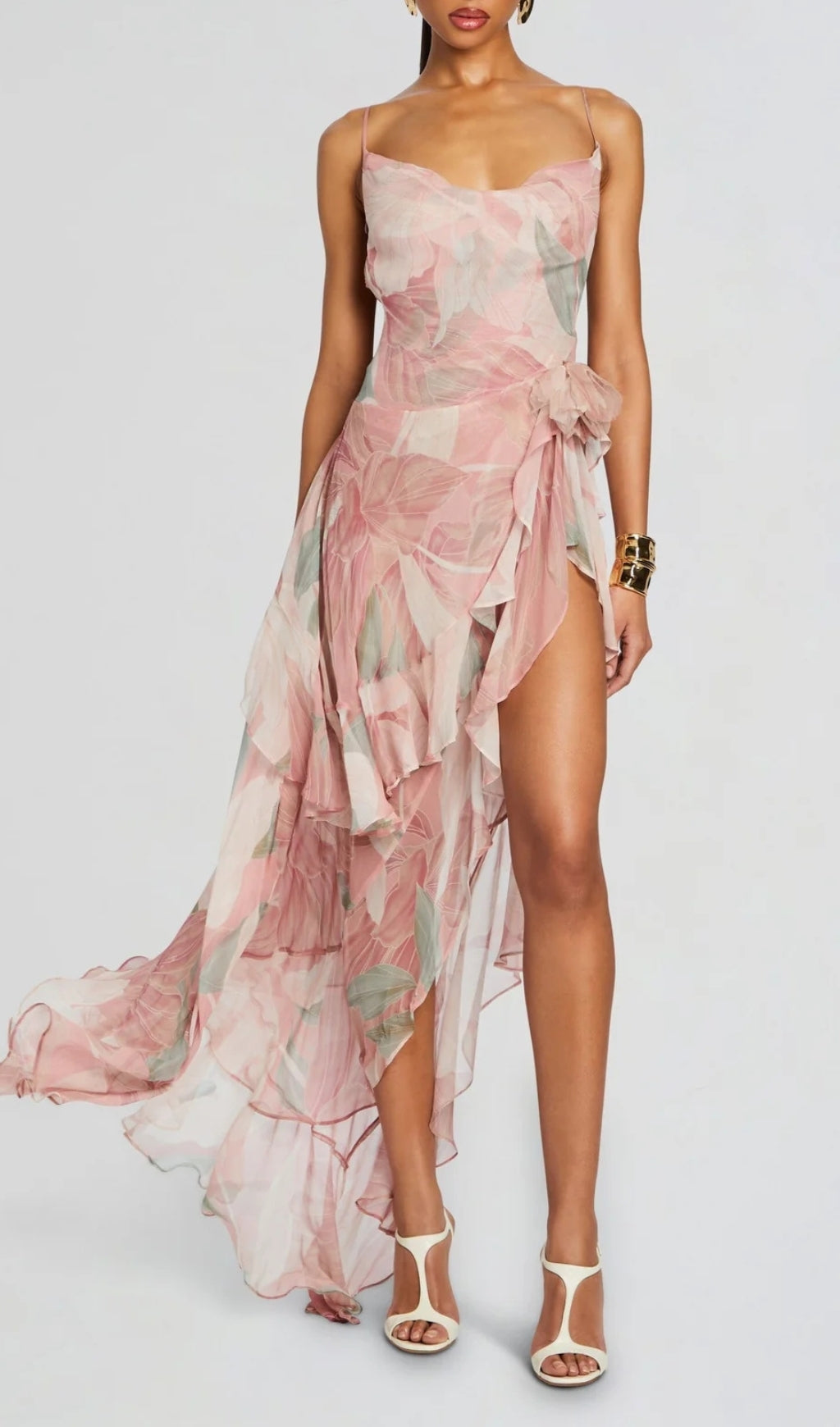 Fashionslee Women Brigid Floral Irregular Ruffle Hem Maxi Dress