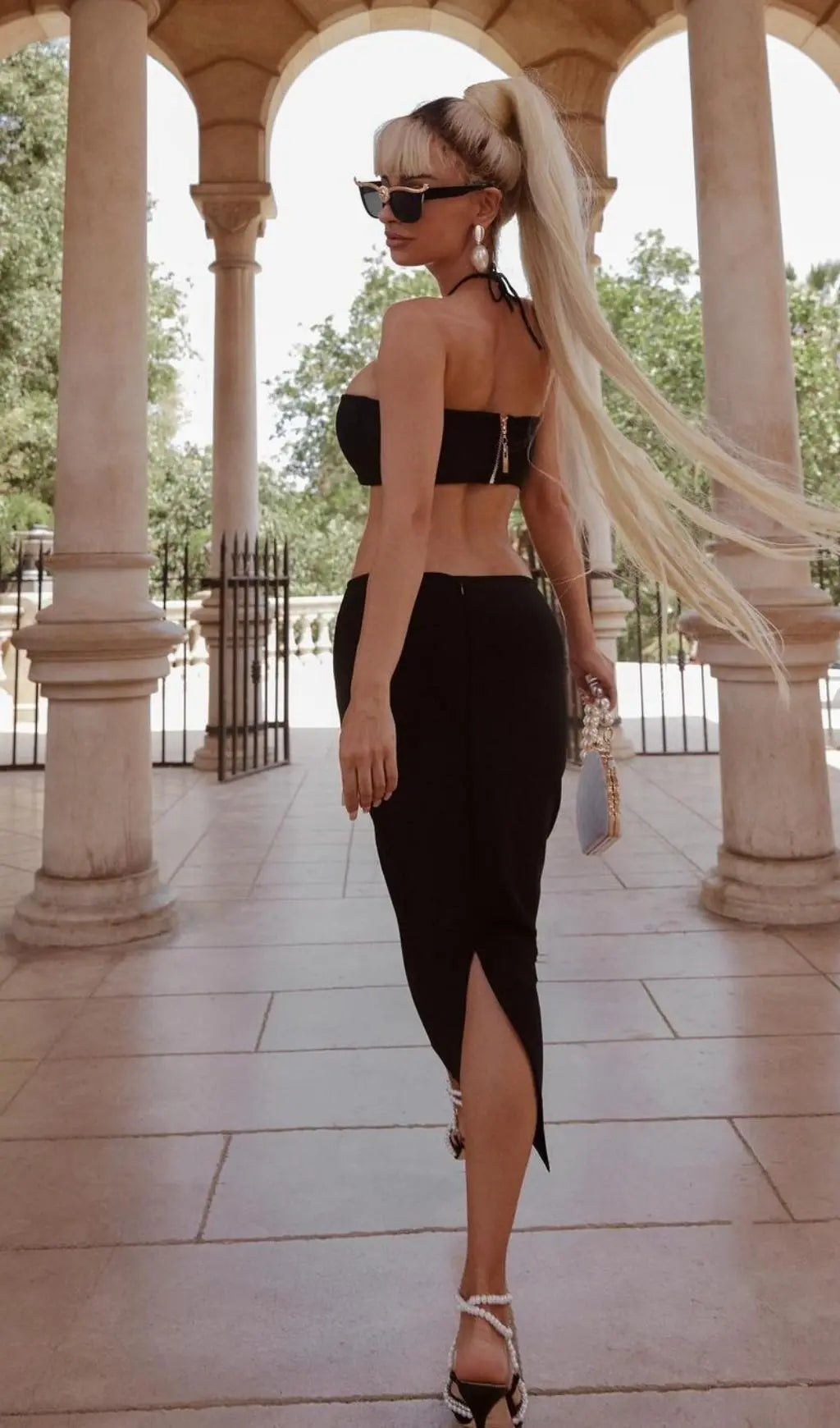 Fashionslee Women Black Halter Lace Up Bandage Dress