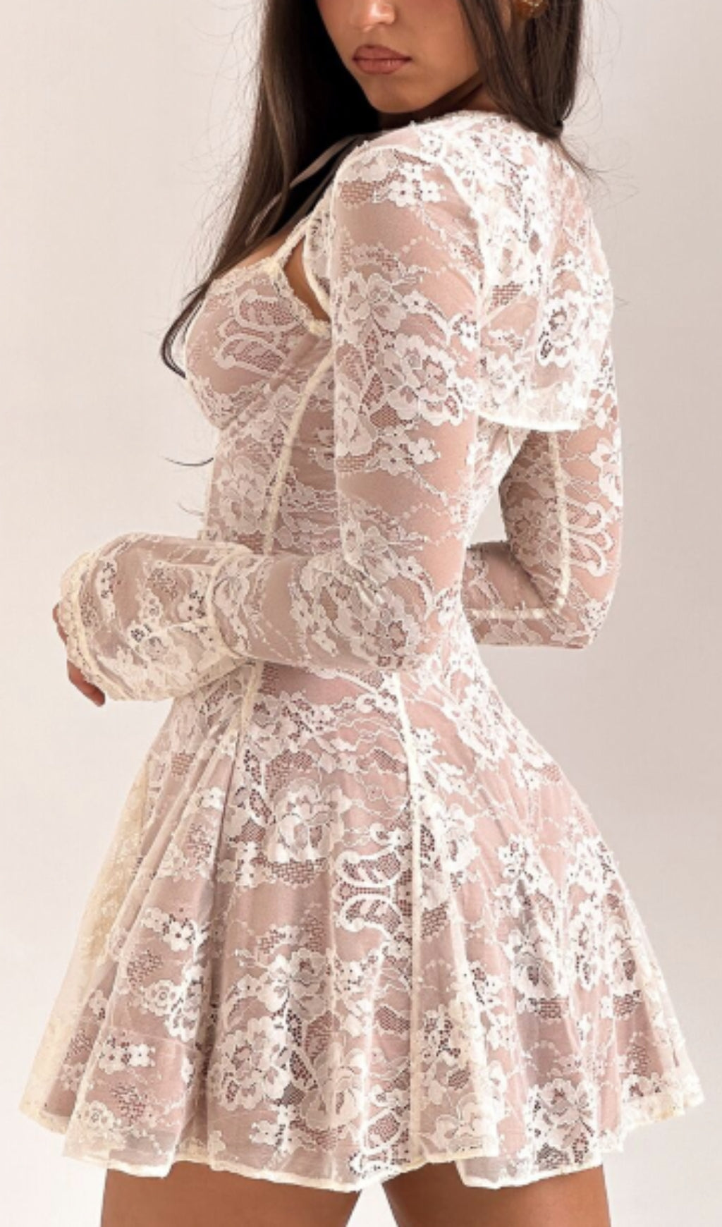 Fashionslee Women Brea Vintage Cream Lace Mini Dress