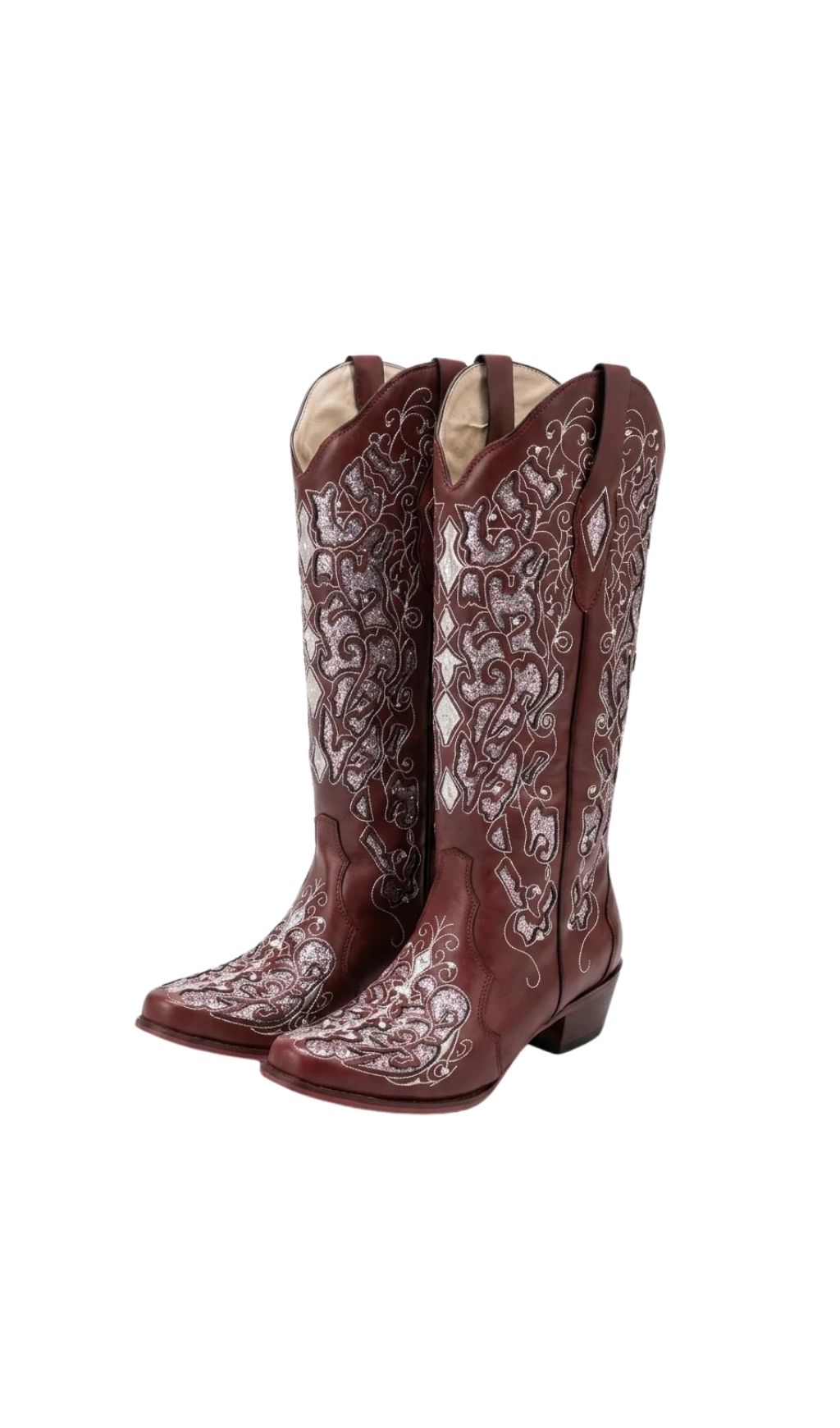 Fashionslee Women Quasil Rhinestone Floral Leather Boots