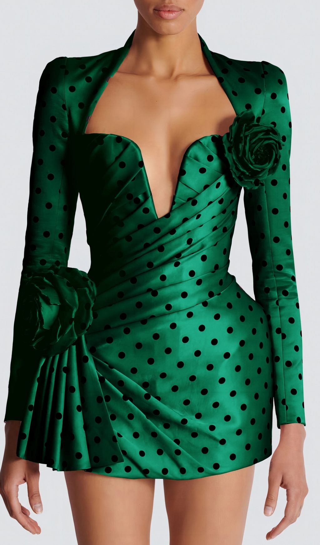 Fashionslee Women Polka Green Dots Short Printed Dress