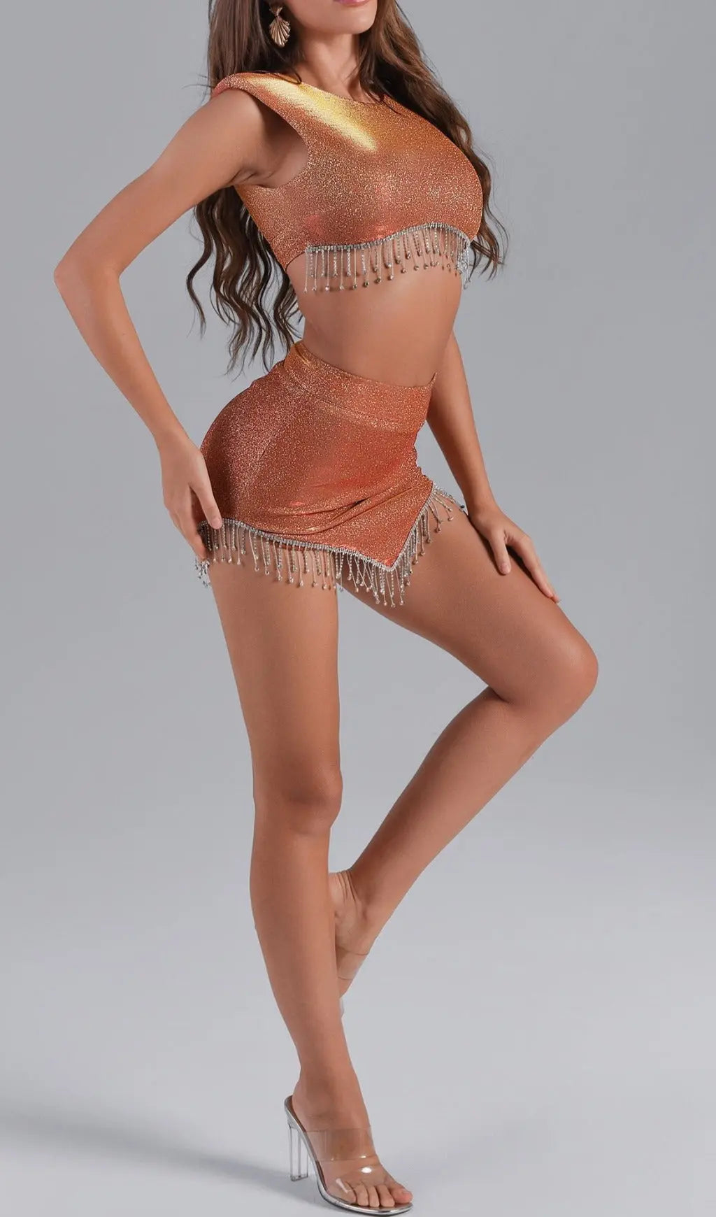 Fashionslee Women Elodie Rhinestone Set - Orange